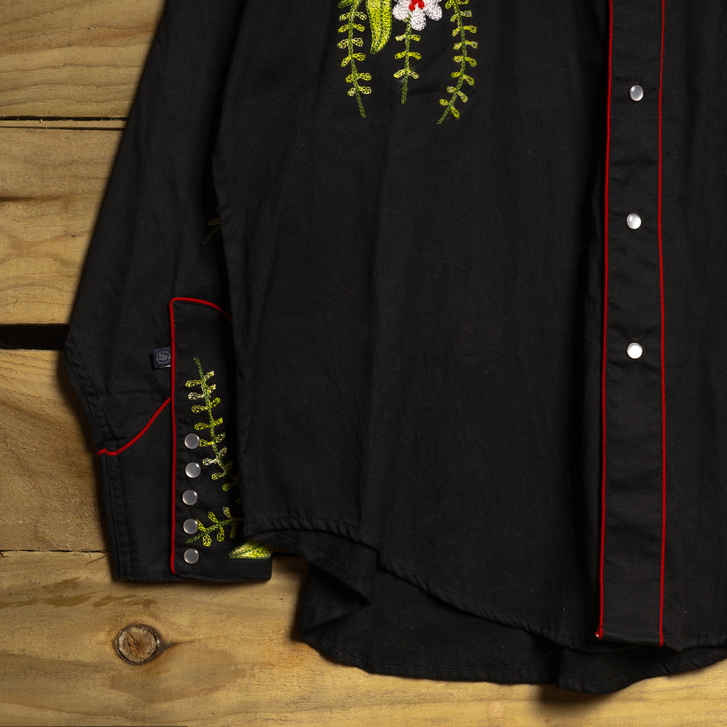 Rockmount Ranch Wear Floral Embroidered Black Western Shirt - Pearl Snaps - Size XL