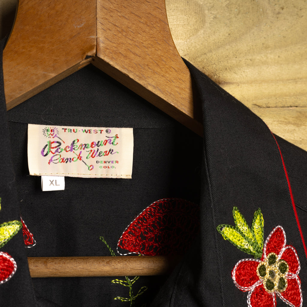 Rockmount Ranch Wear Floral Embroidered Black Western Shirt - Pearl Snaps - Size XL
