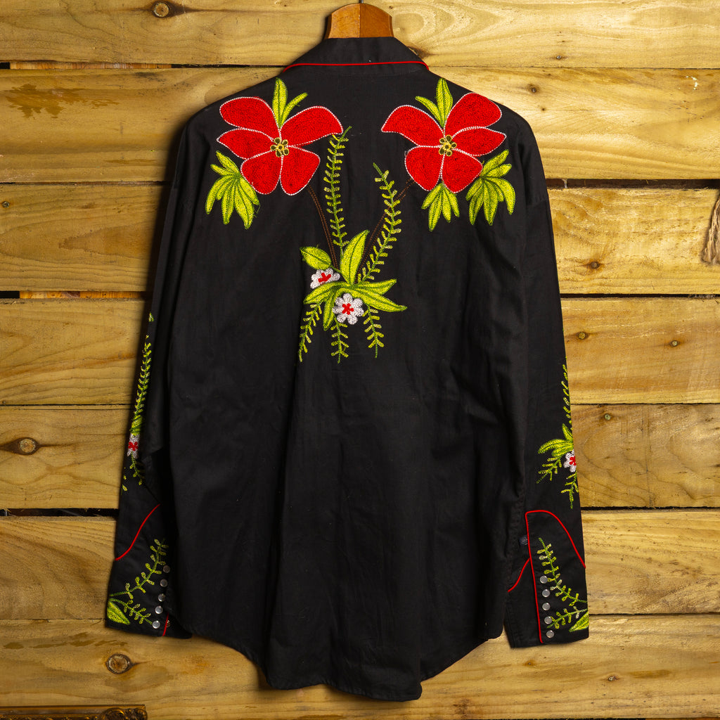 Rockmount Ranch Wear Floral Embroidered Black Western Shirt - Pearl Snaps - Size XL