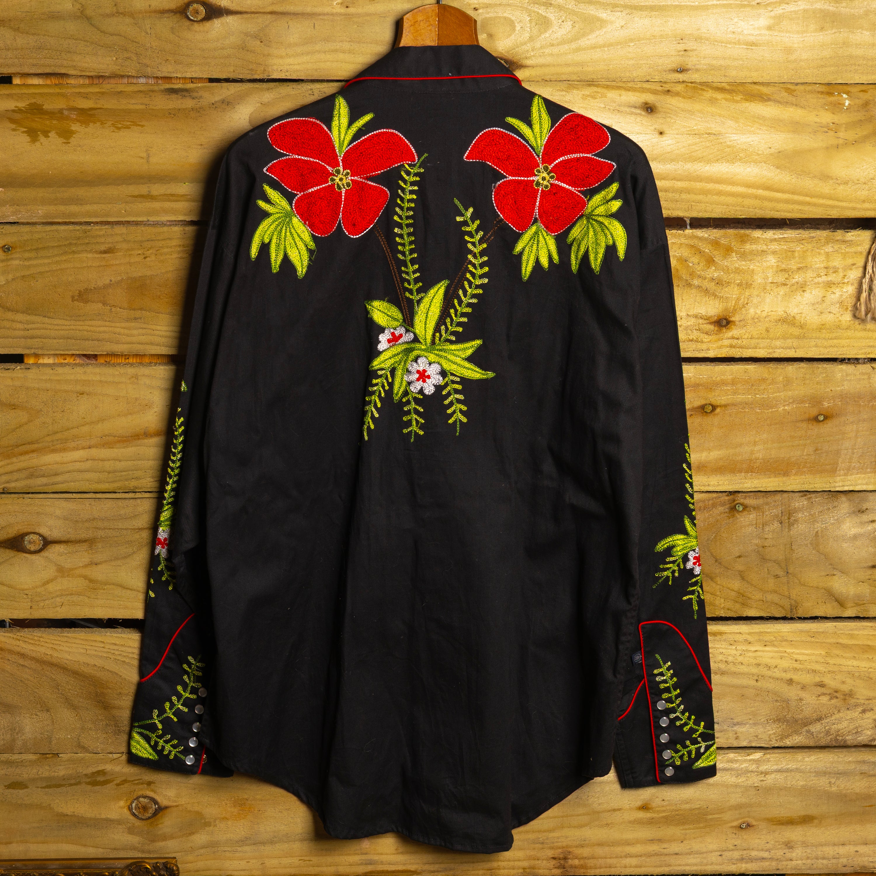Rockmount Ranch Wear Floral Embroidered Black Western Shirt - Pearl Snaps - Size XL