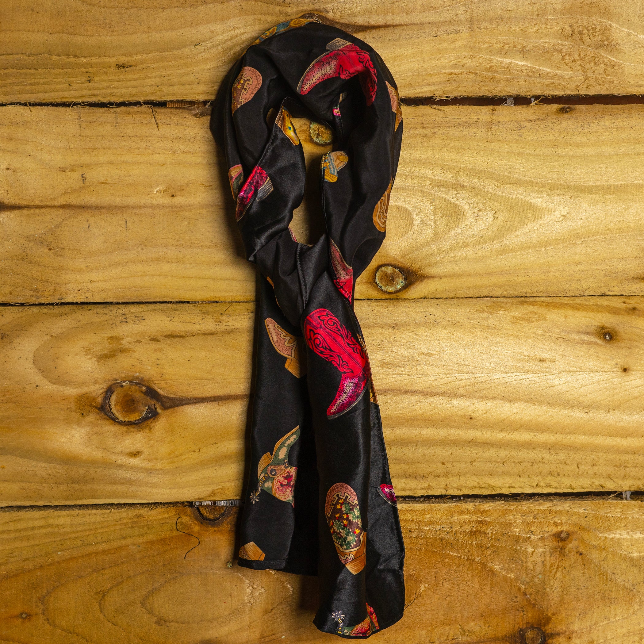 Vintage Rockmount Ranchwear Western Boot Print Silk Scarf