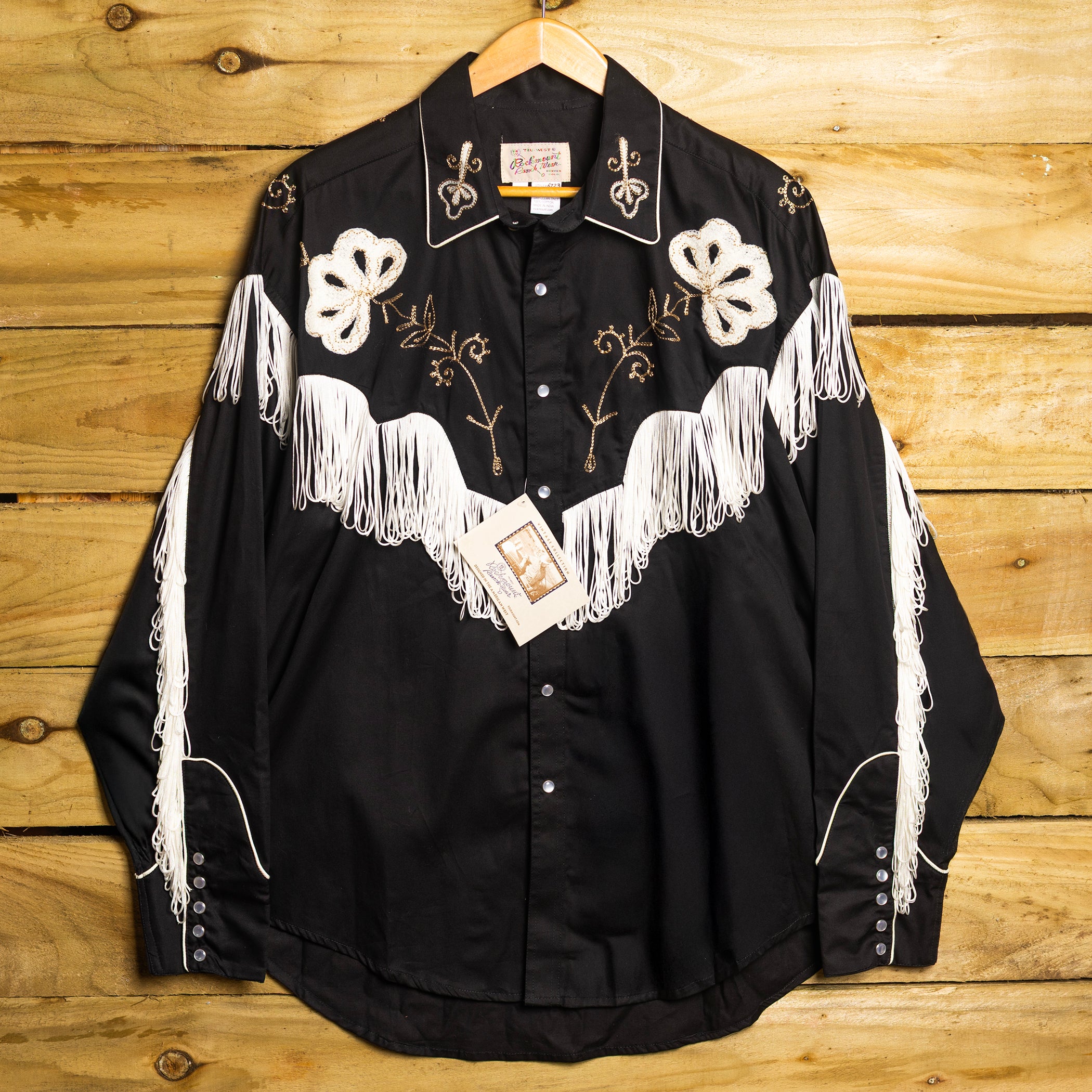 NWT Rockmount Ranch Wear Black Fringe Embroidered Pearl Snap Western Shirt – Size XL