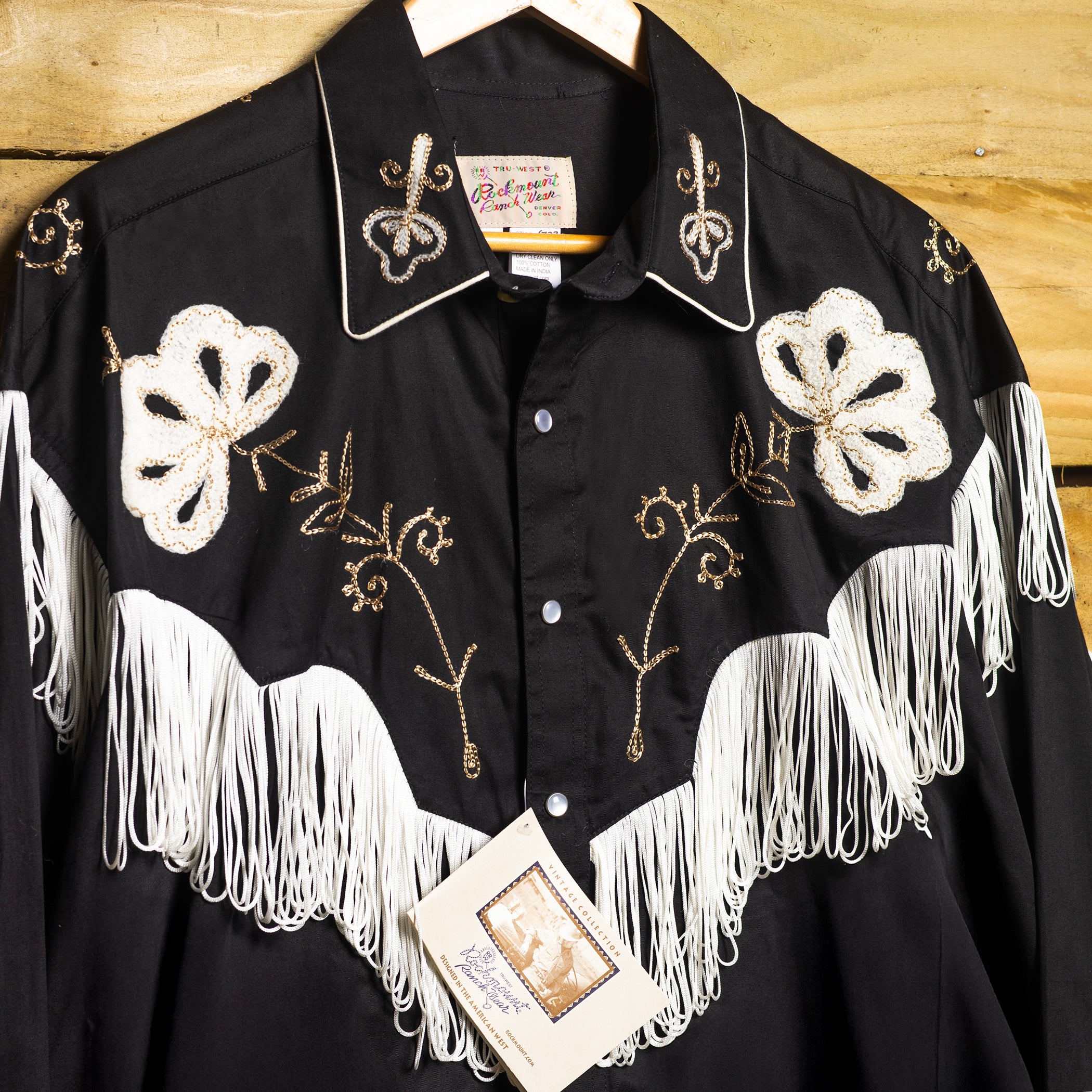 NWT Rockmount Ranch Wear Black Fringe Embroidered Pearl Snap Western Shirt – Size XL