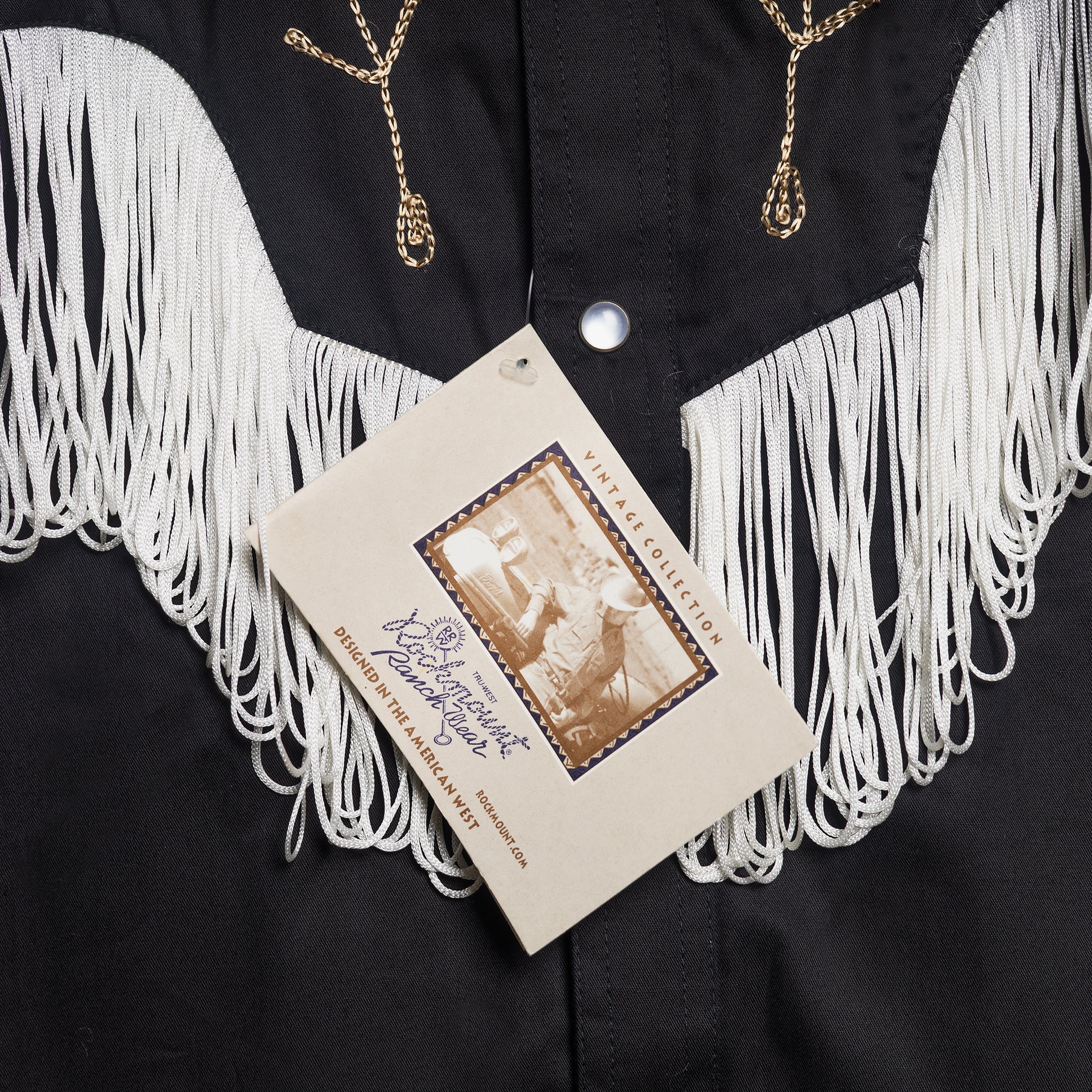 NWT Rockmount Ranch Wear Black Fringe Embroidered Pearl Snap Western Shirt – Size XL