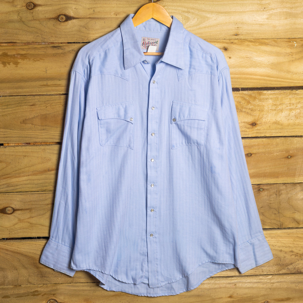 Vintage Rockmount Blue Herringbone Pearl Snap Western Shirt, L
