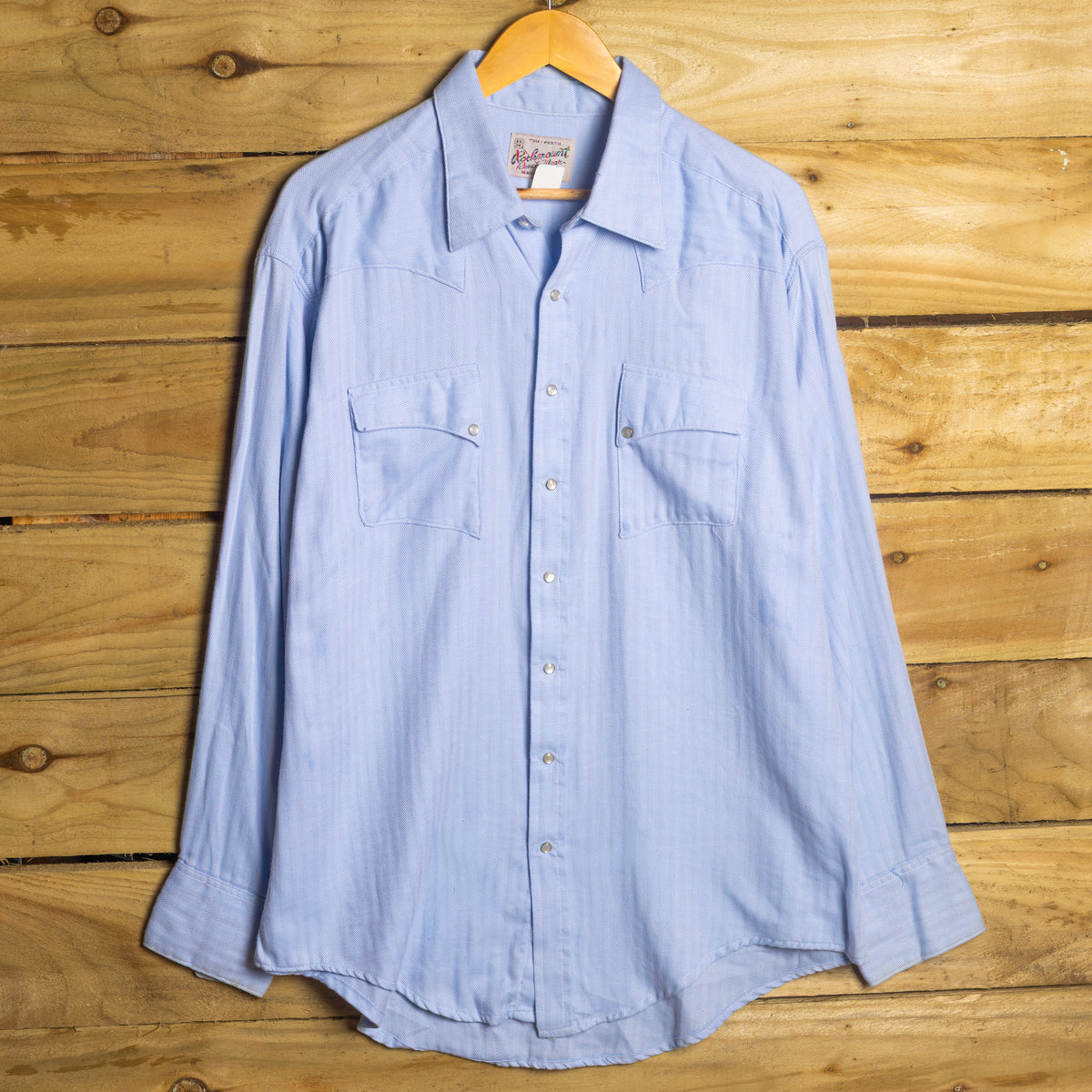 Vintage Rockmount Blue Herringbone Pearl Snap Western Shirt, L