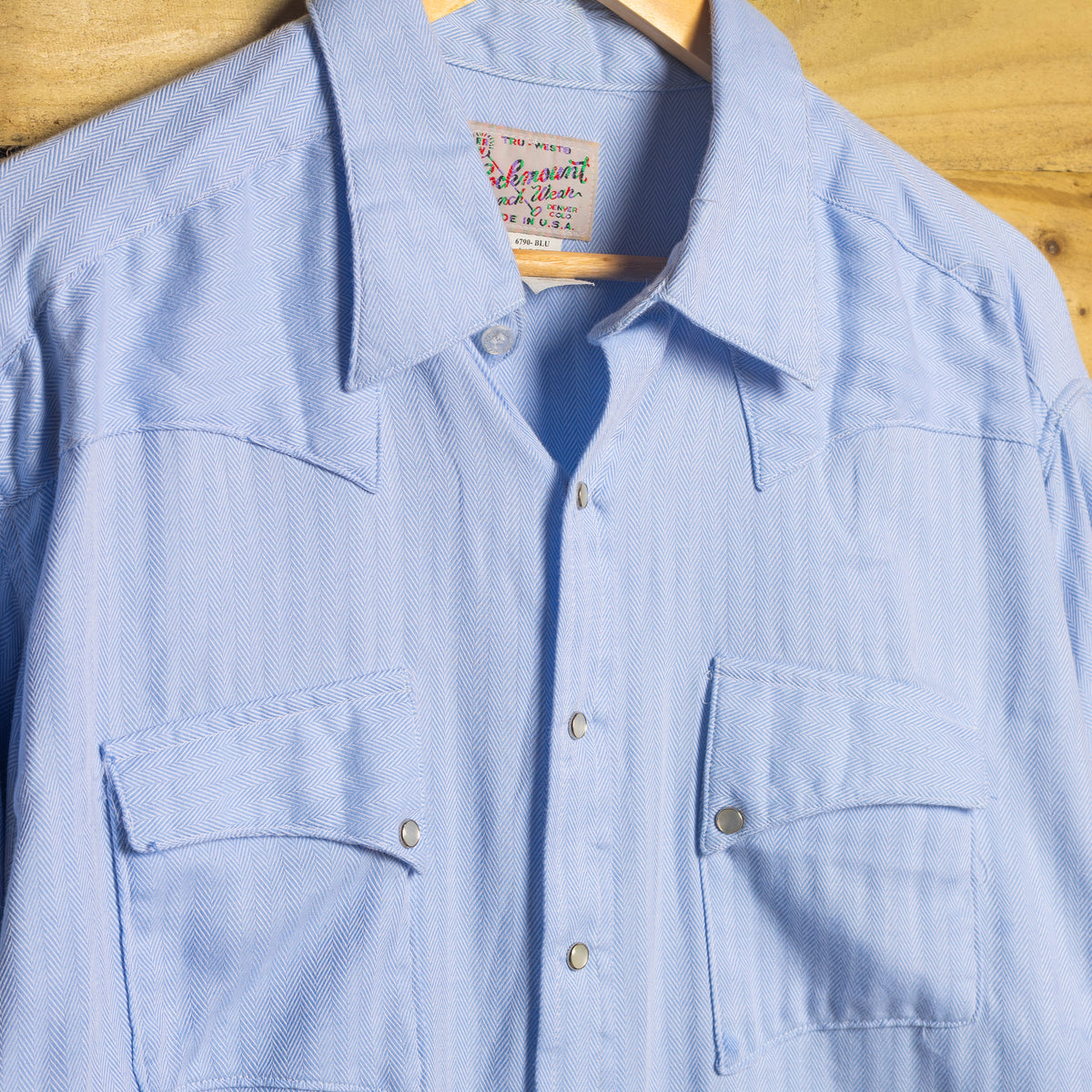 Vintage Rockmount Blue Herringbone Pearl Snap Western Shirt, L