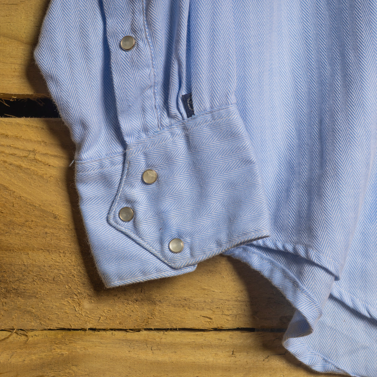 Vintage Rockmount Blue Herringbone Pearl Snap Western Shirt, L