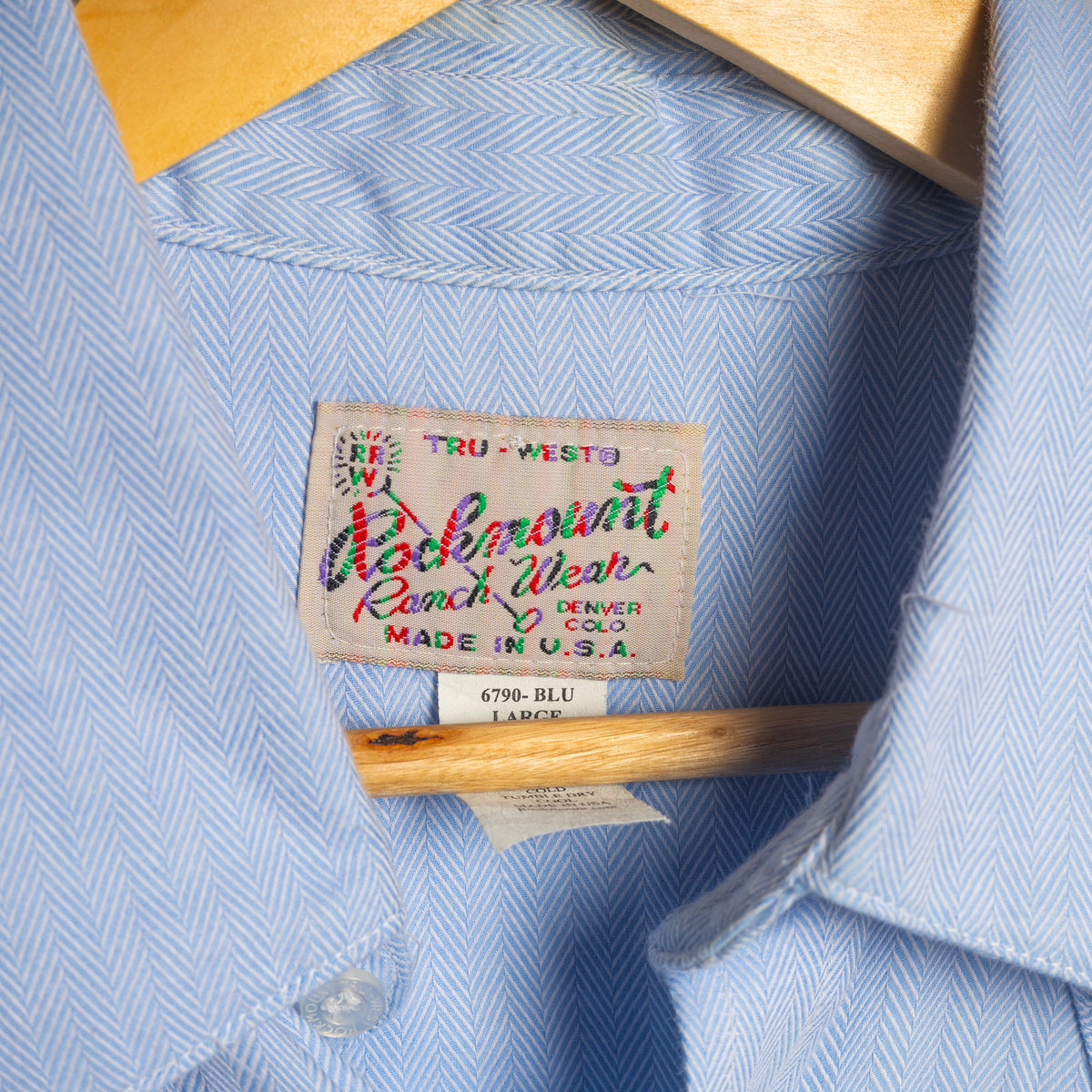 Vintage Rockmount Blue Herringbone Pearl Snap Western Shirt, L