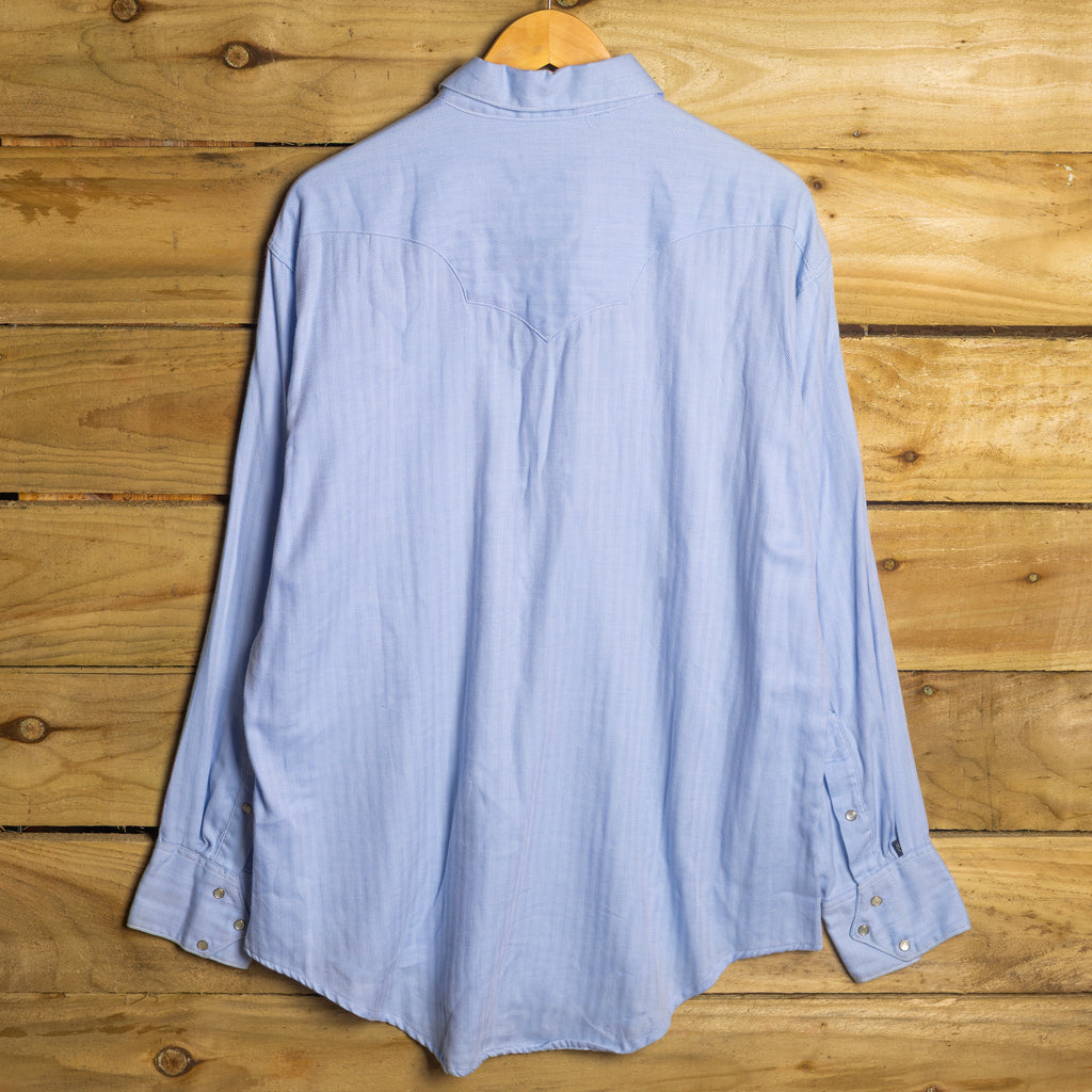 Vintage Rockmount Blue Herringbone Pearl Snap Western Shirt, L