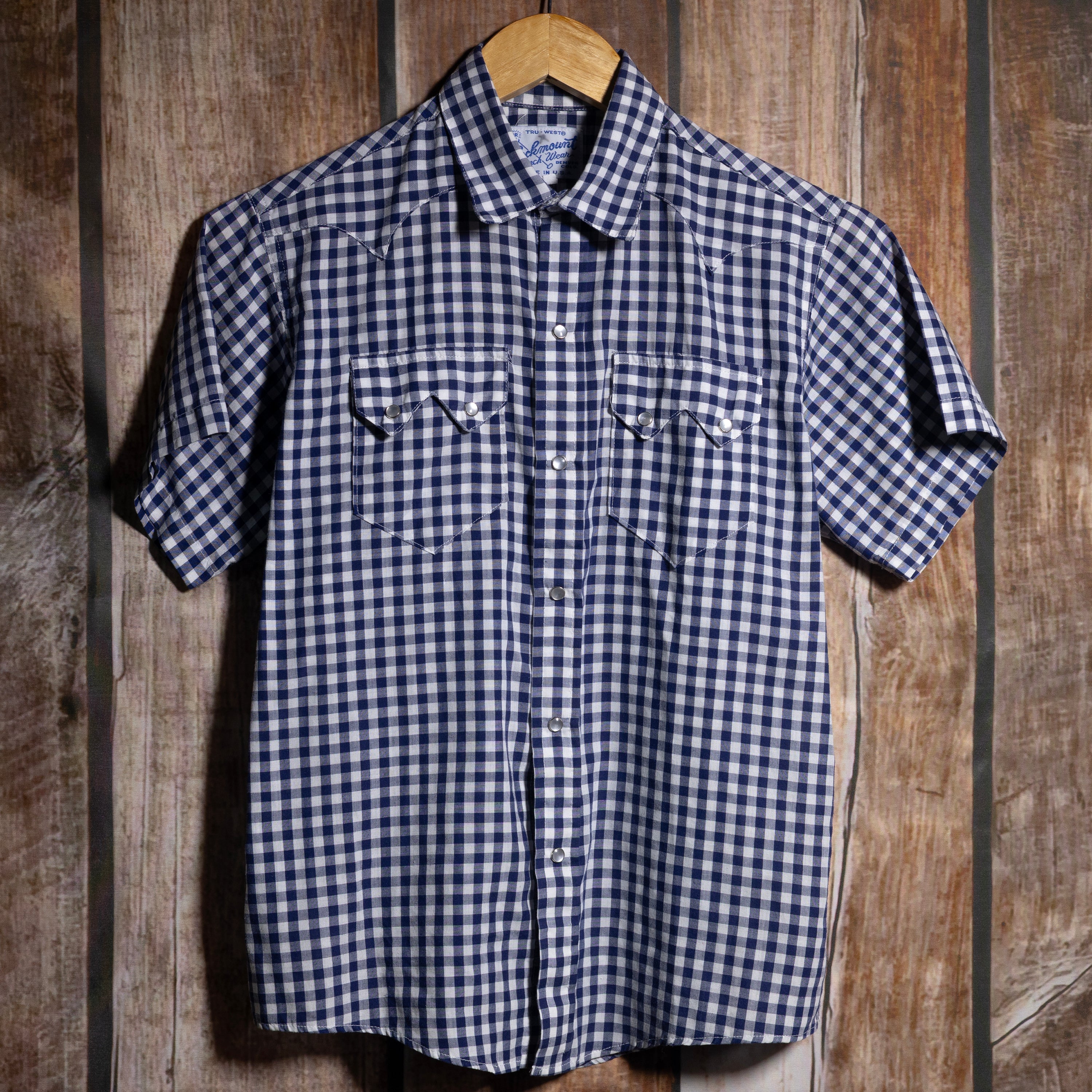 Rockmount Ranch Wear Teen Checked Blue and White Western Shirt