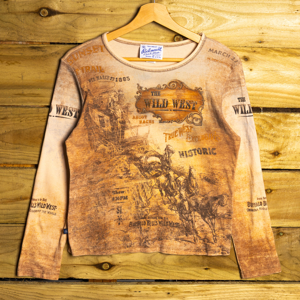 Rockmount Ranch Wear Vintage Wild West Horse Graphic Women's Western Shirt – 100% Cotton – M (12–14)