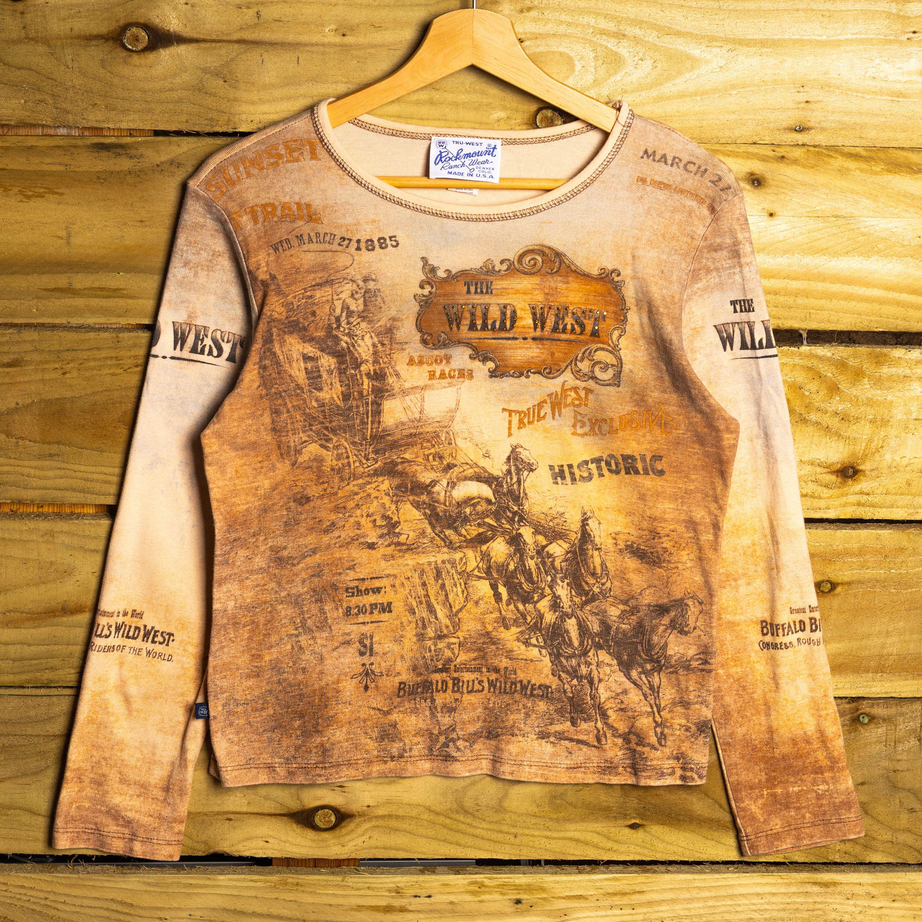 Rockmount Ranch Wear Vintage Wild West Horse Graphic Women's Western Shirt – 100% Cotton – M (12–14)