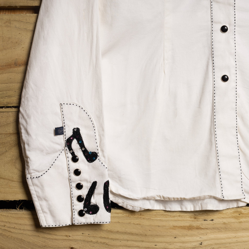 Vintage Rockmount Ranch Wear Musical Notes Embroidered Western Shirt – Pearl Snaps, XL