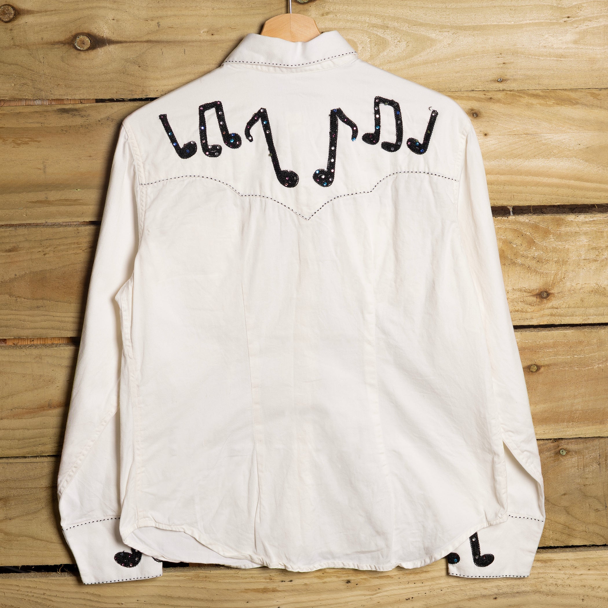 Vintage Rockmount Ranch Wear Musical Notes Embroidered Western Shirt – Pearl Snaps, XL
