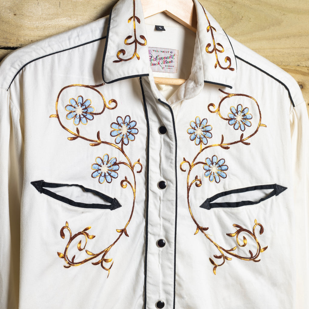 Vintage Rockmount White Floral Embroidered Western Shirt – Women's S
