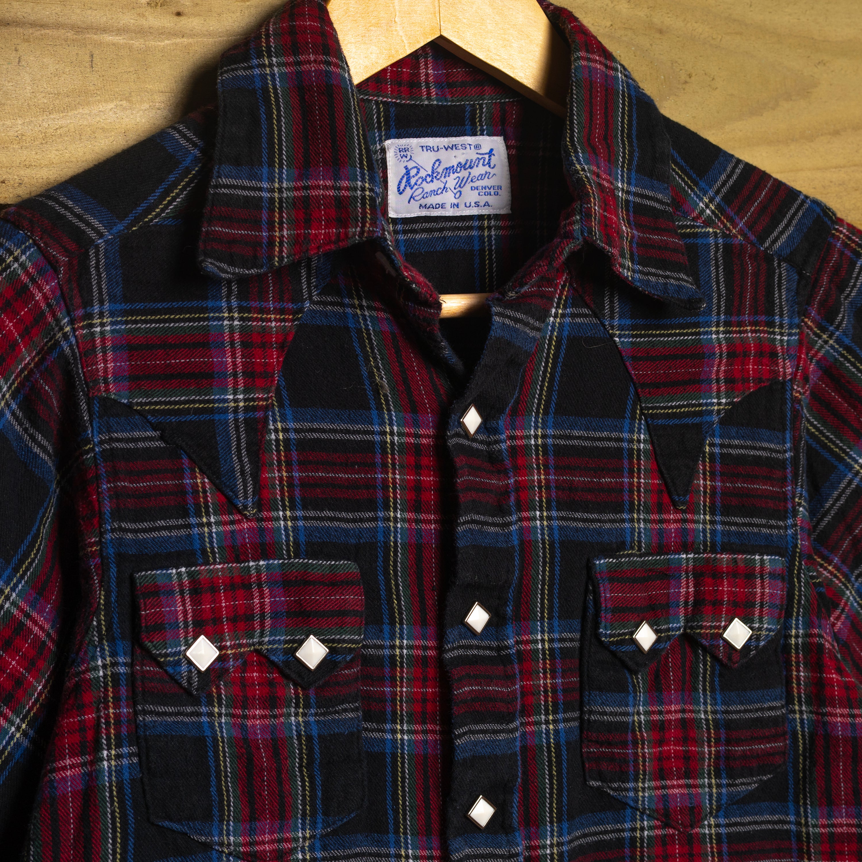 Rockmount Ranch Wear Vintage Blue & Red Plaid Flannel Pearl Snap Western Shirt — Size S