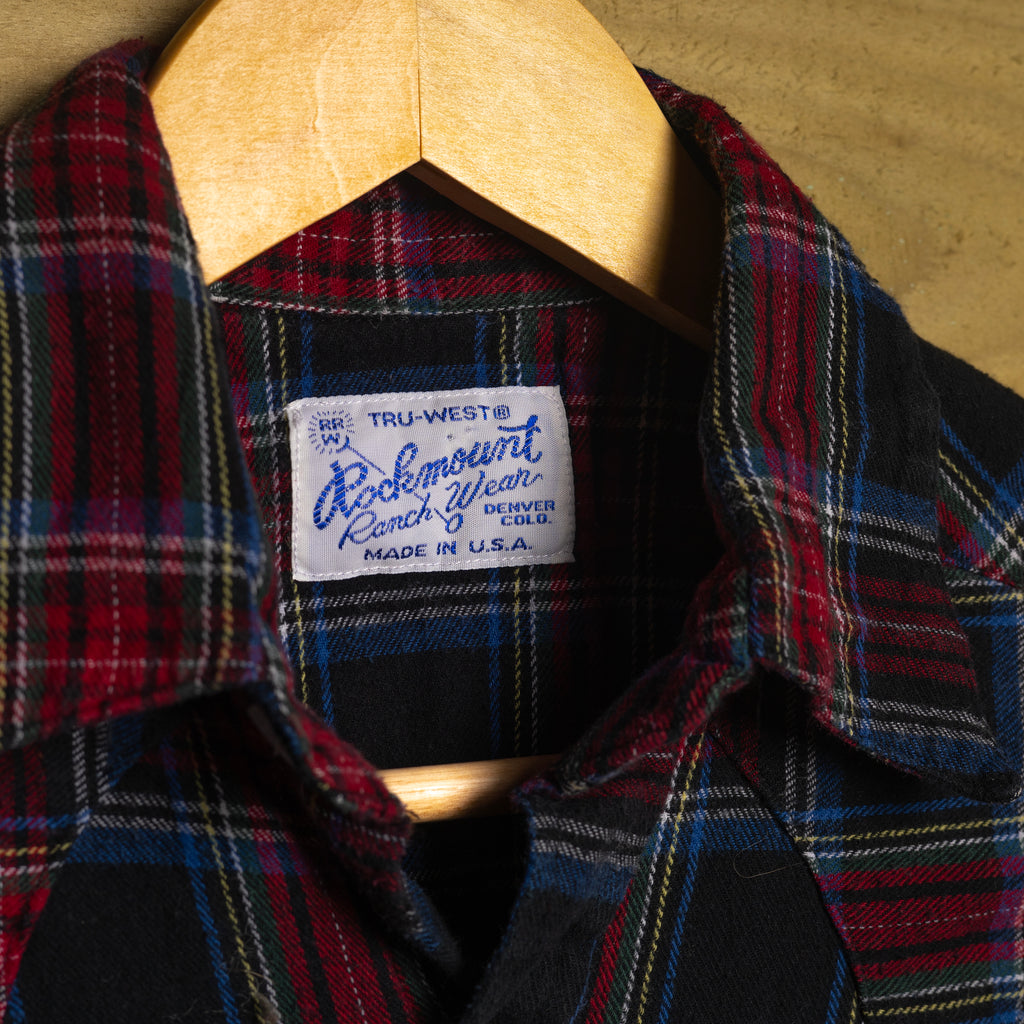 Rockmount Ranch Wear Vintage Blue & Red Plaid Flannel Pearl Snap Western Shirt — Size S