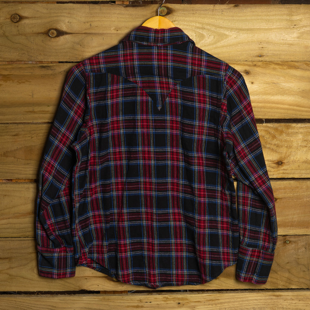 Rockmount Ranch Wear Vintage Blue & Red Plaid Flannel Pearl Snap Western Shirt — Size S
