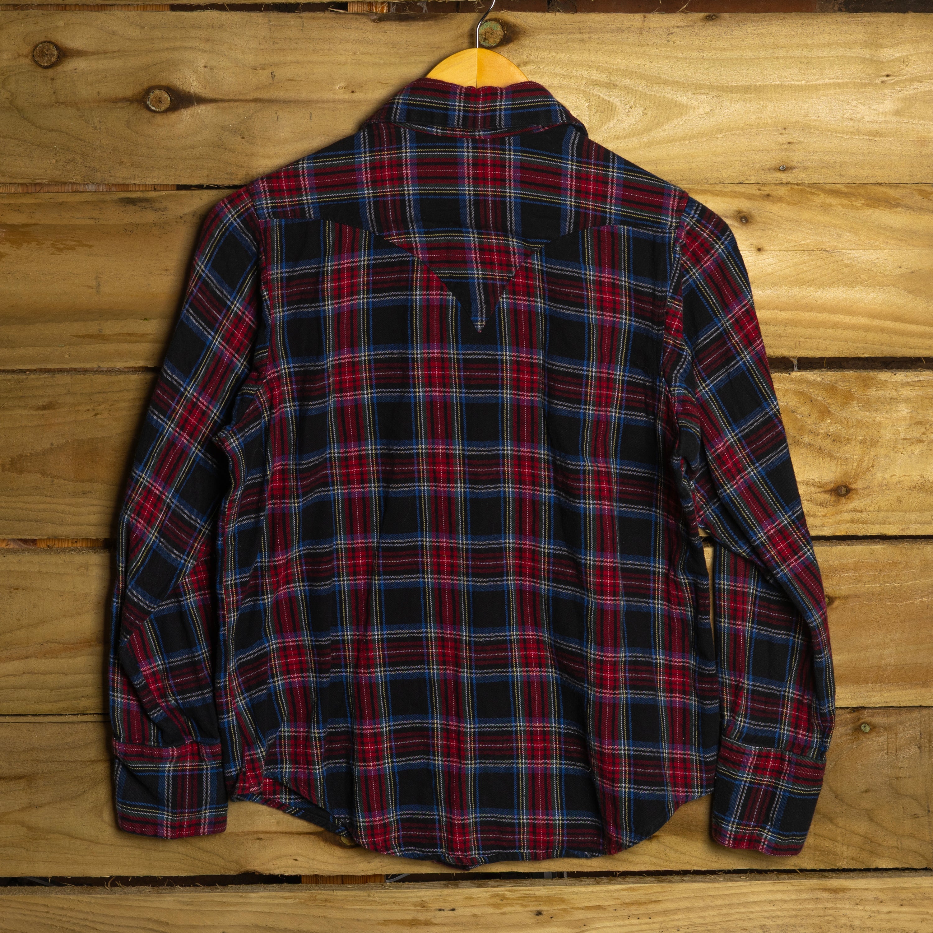 Rockmount Ranch Wear Vintage Blue & Red Plaid Flannel Pearl Snap Western Shirt — Size S