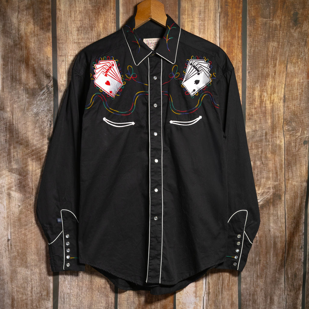 Rockmount Ranch Wear Embroidered Royal Flush Black Western Shirt