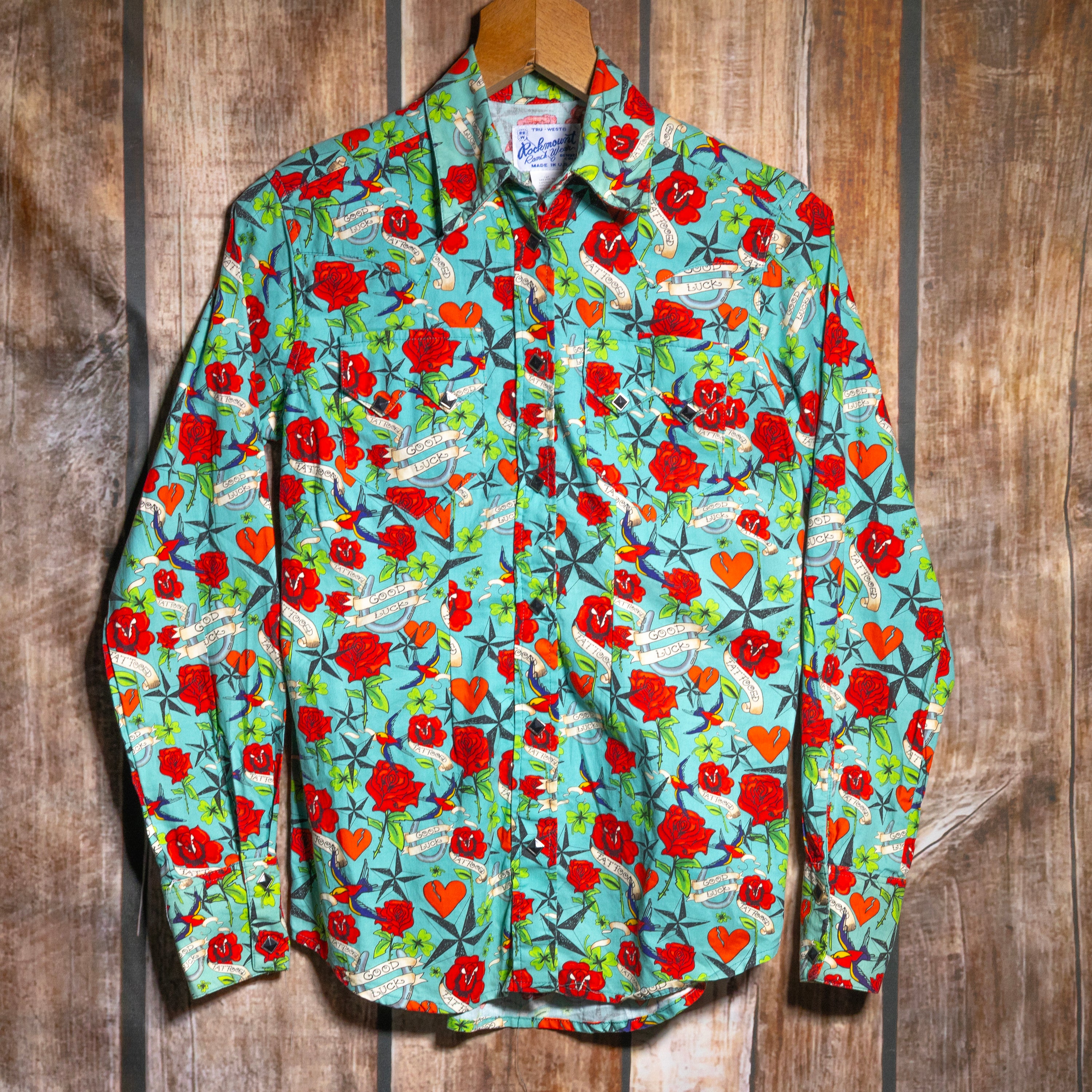 Rockmount Ranch Wear Tattoo Print Western Shirt M/10