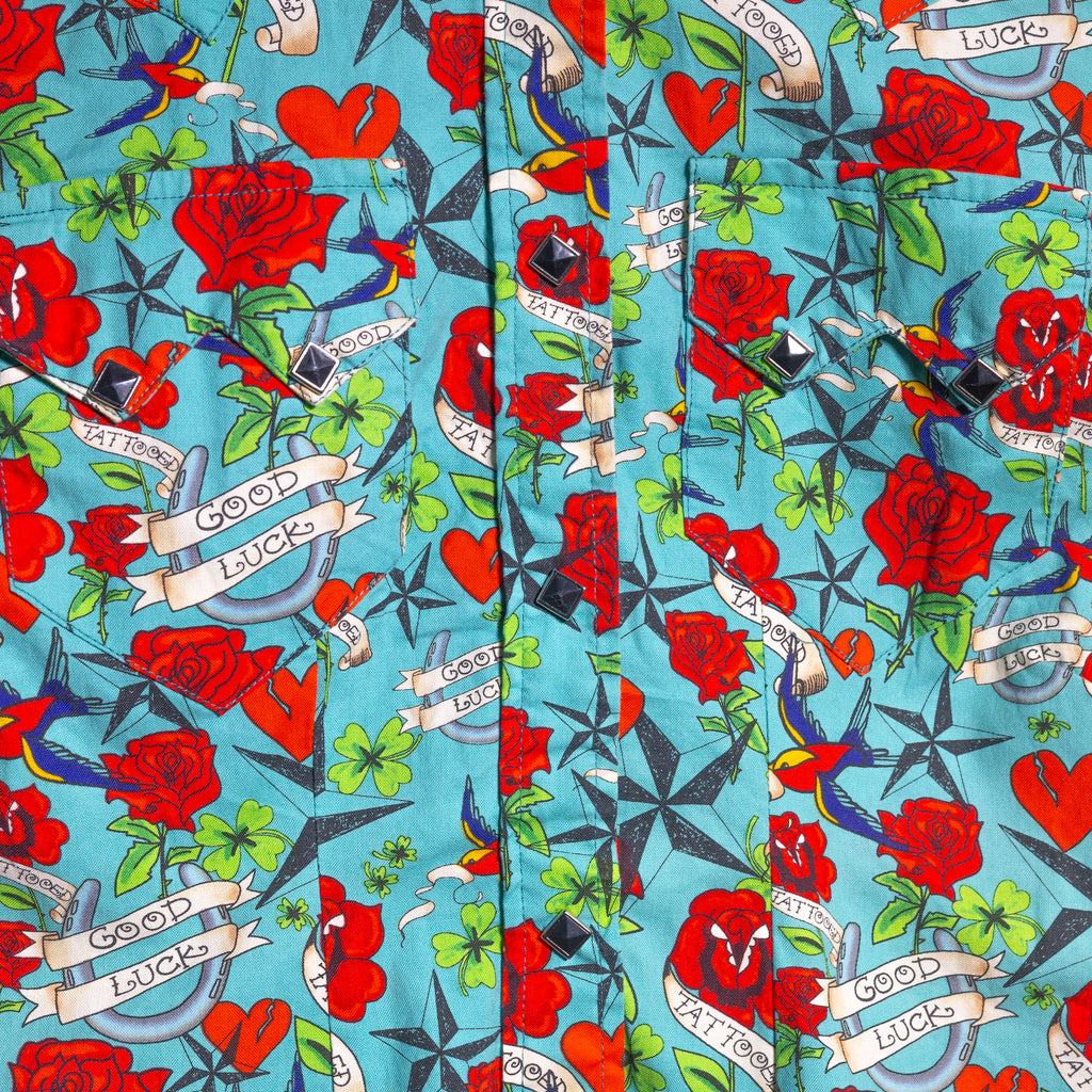 Rockmount Ranch Wear Tattoo Print Western Shirt M/10