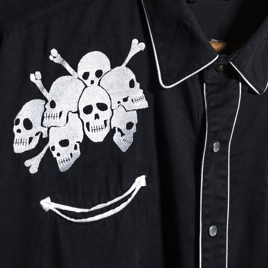 Vintage Rockmount Ranch Wear Black Embroidered Skull Western Shirt XL
