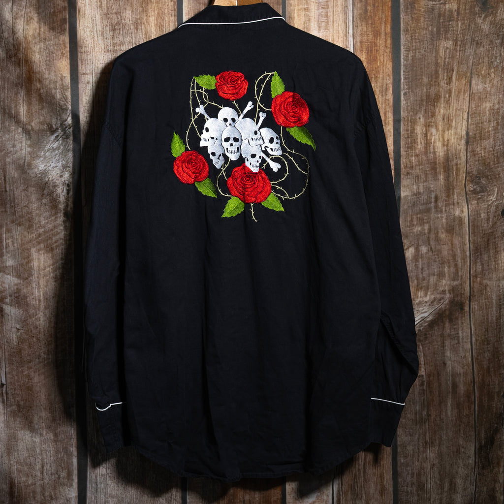 Vintage Rockmount Ranch Wear Black Embroidered Skull Western Shirt XL