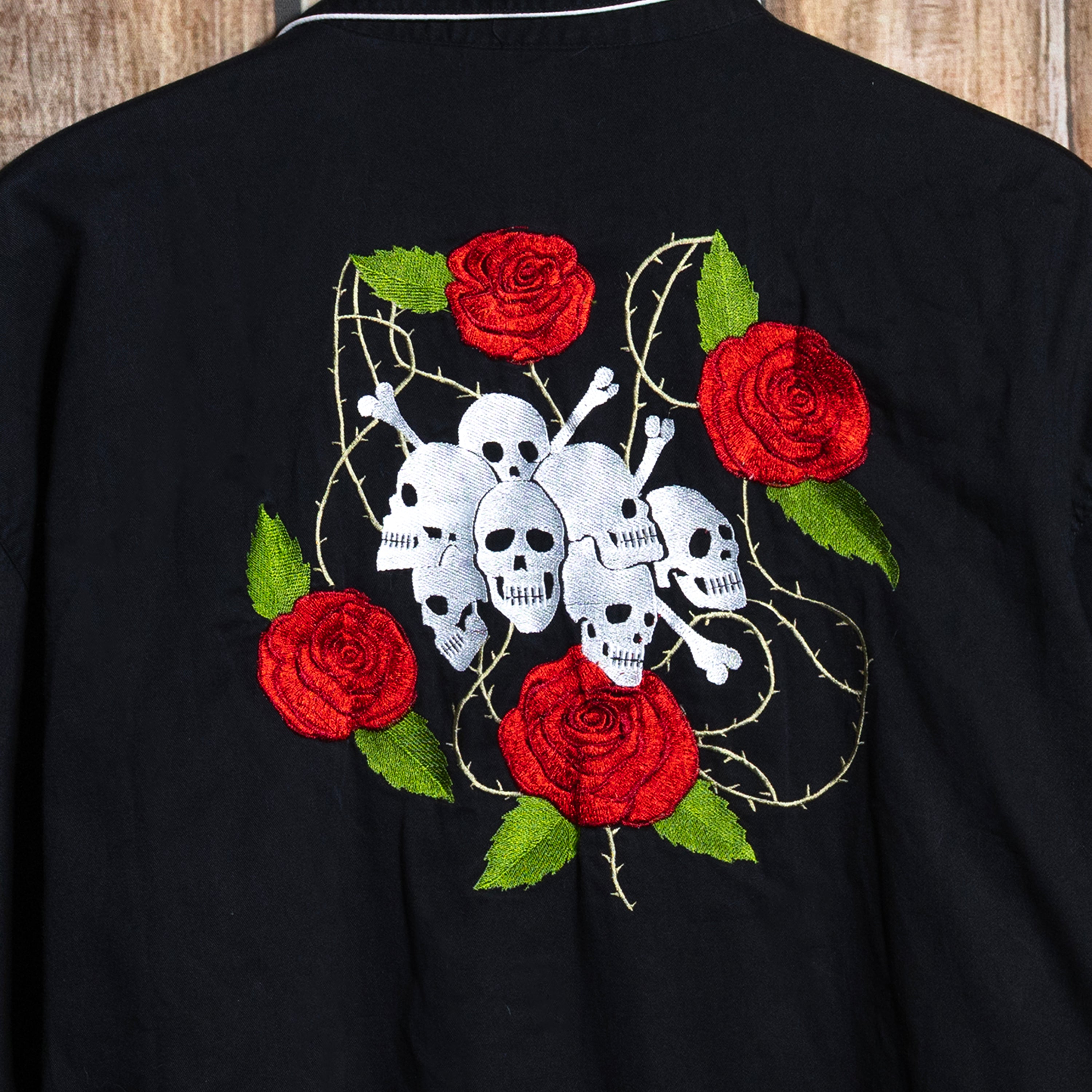 Vintage Rockmount Ranch Wear Black Embroidered Skull Western Shirt XL