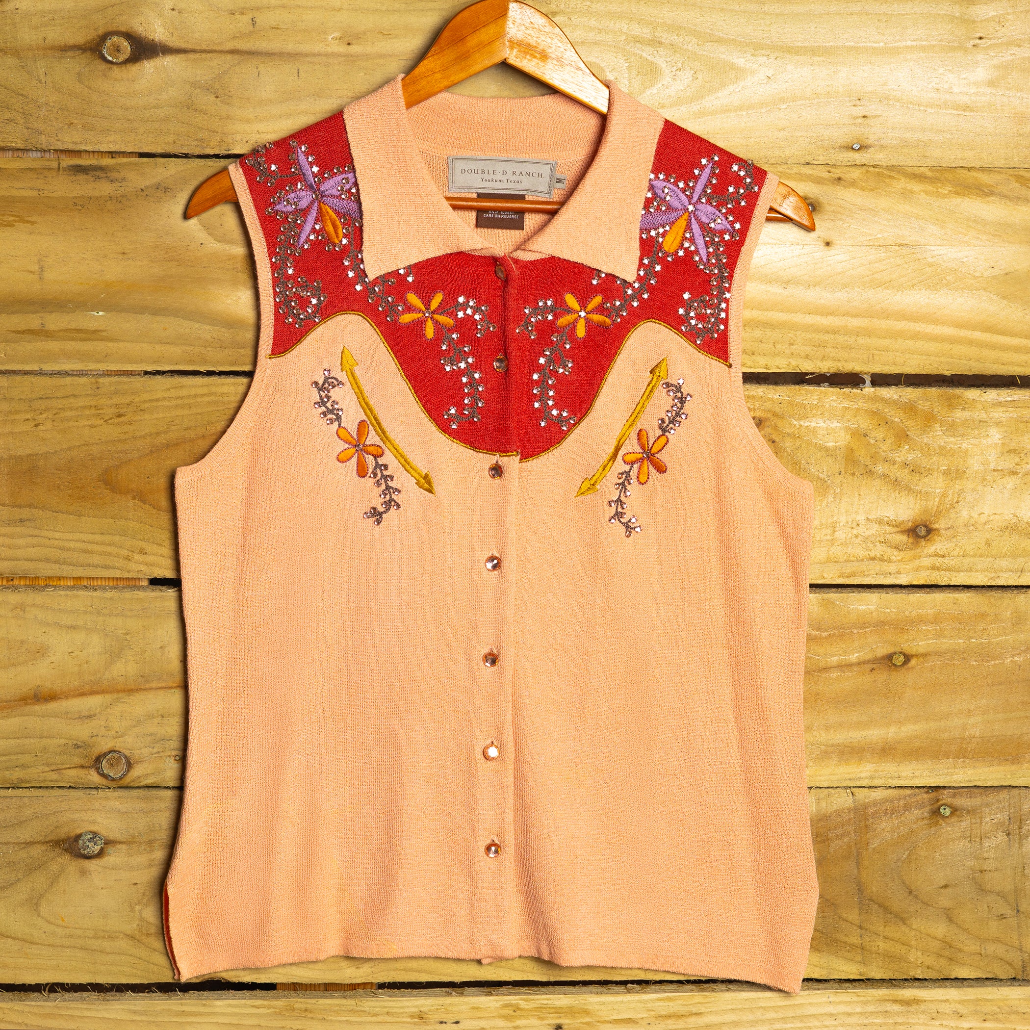Double D Ranch Beaded Western Waistcoat with Diamanté Buttons - Size M/10