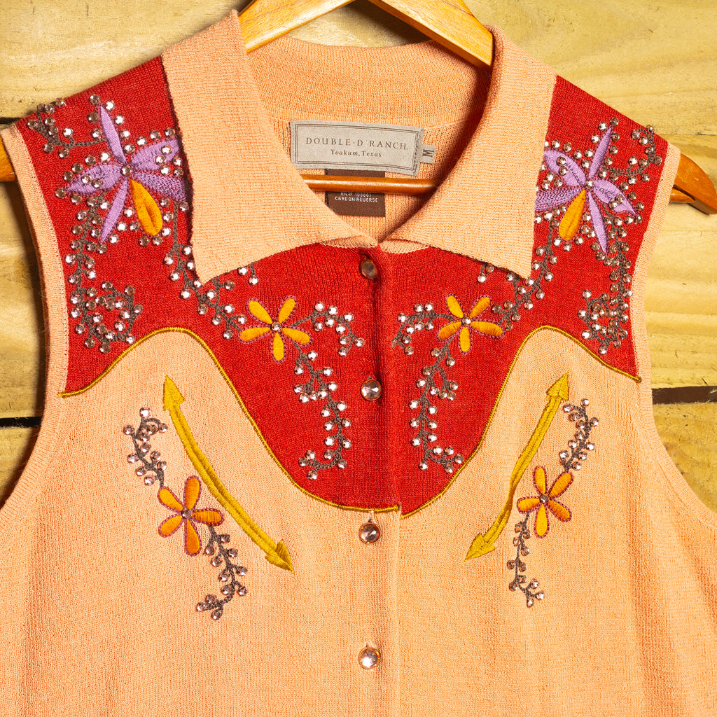 Double D Ranch Beaded Western Waistcoat with Diamanté Buttons - Size M/10