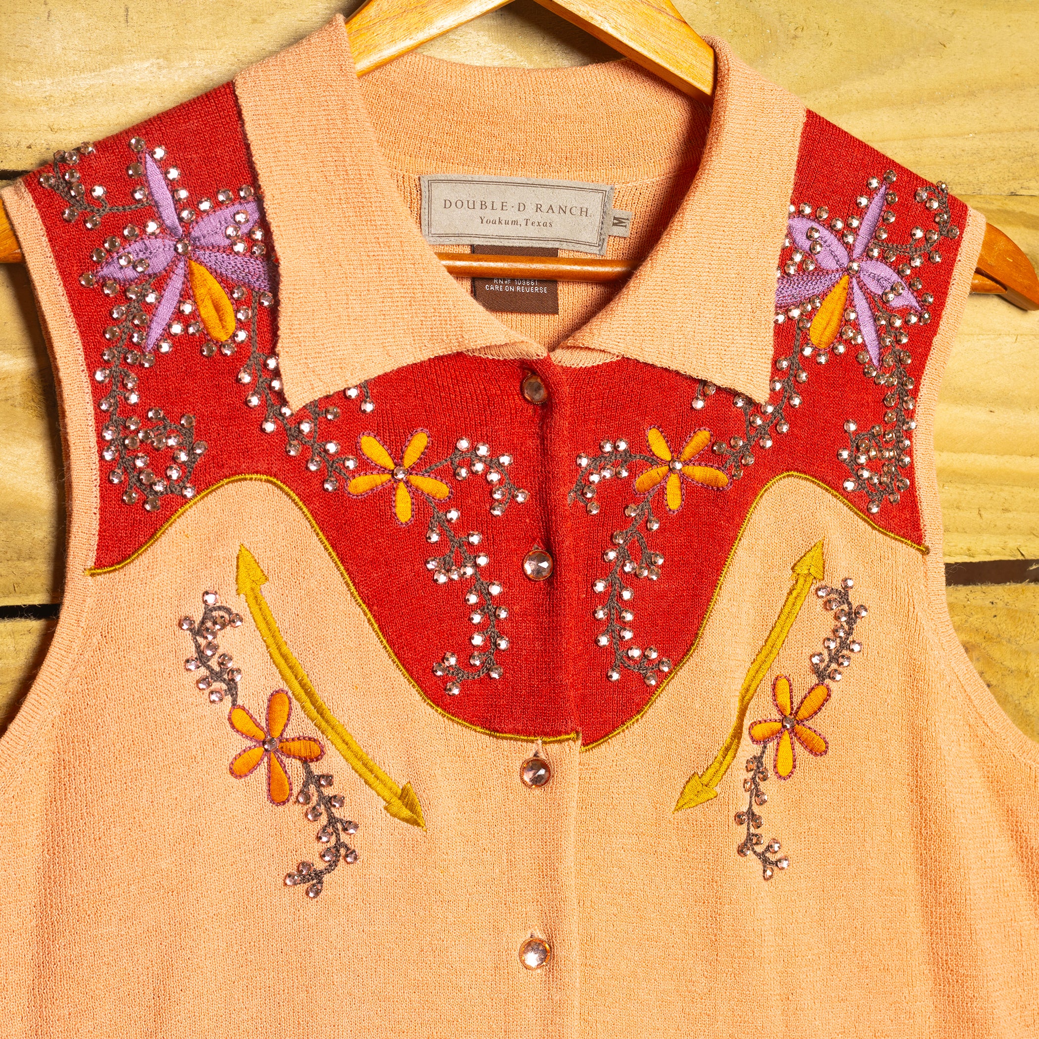 Double D Ranch Beaded Western Waistcoat with Diamanté Buttons - Size M/10