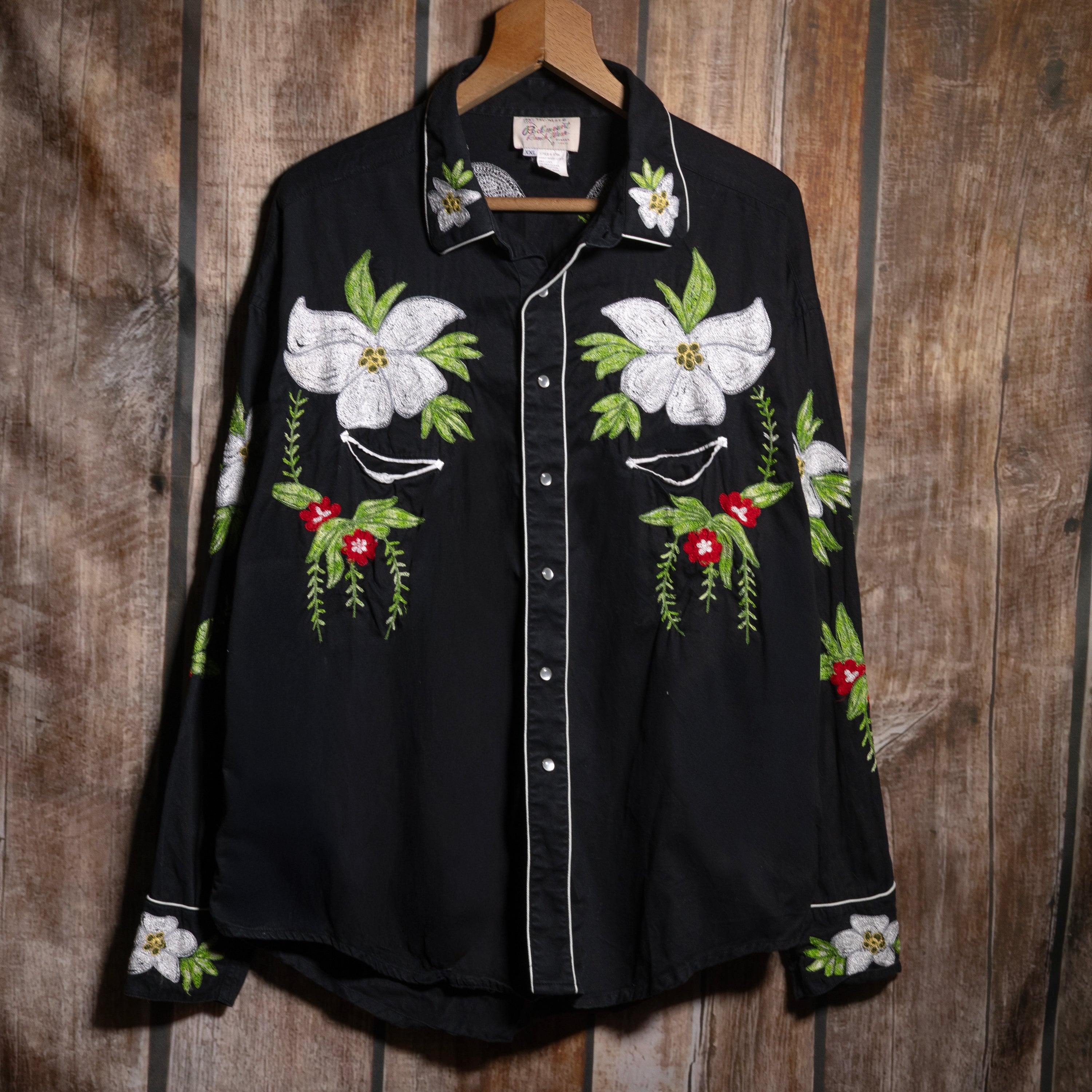 Rockmount Ranch Wear Floral Embroidered Black Western Shirt XXL