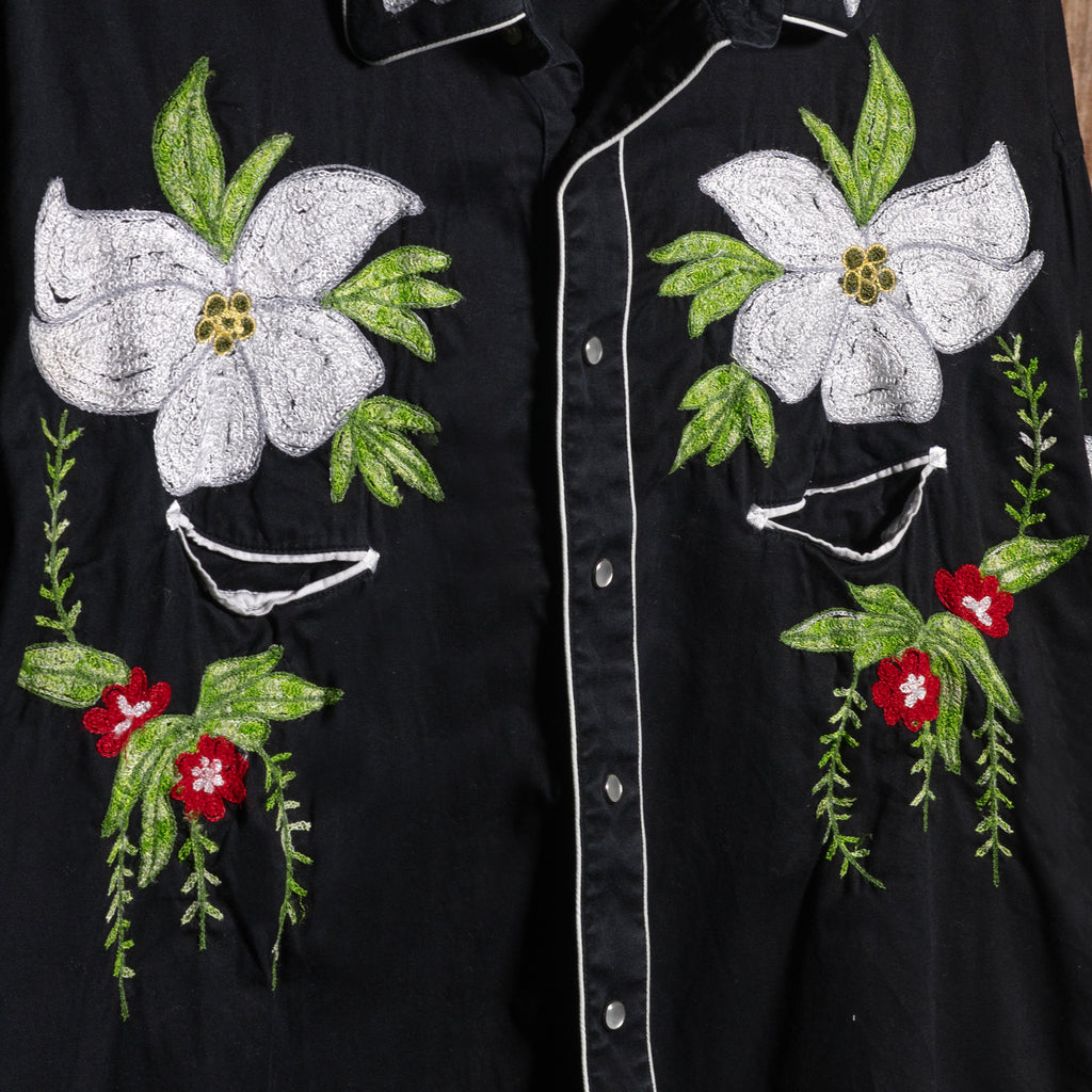 Rockmount Ranch Wear Floral Embroidered Black Western Shirt XXL