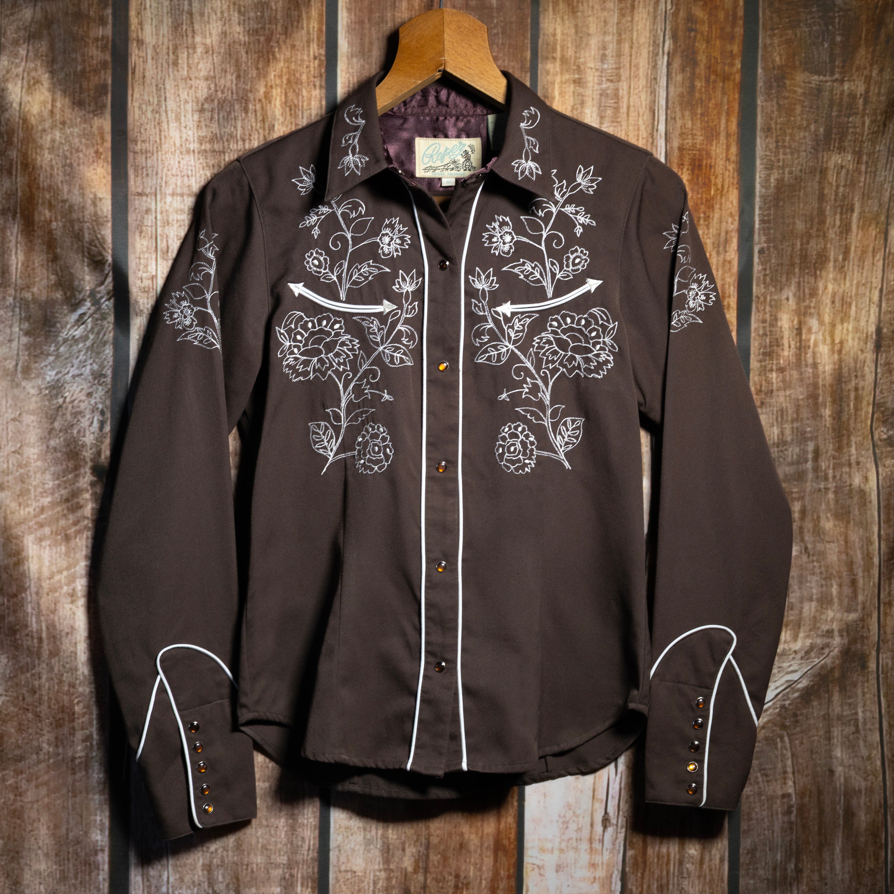 Roper Embroidered Brown Long Sleeve Western Shirt