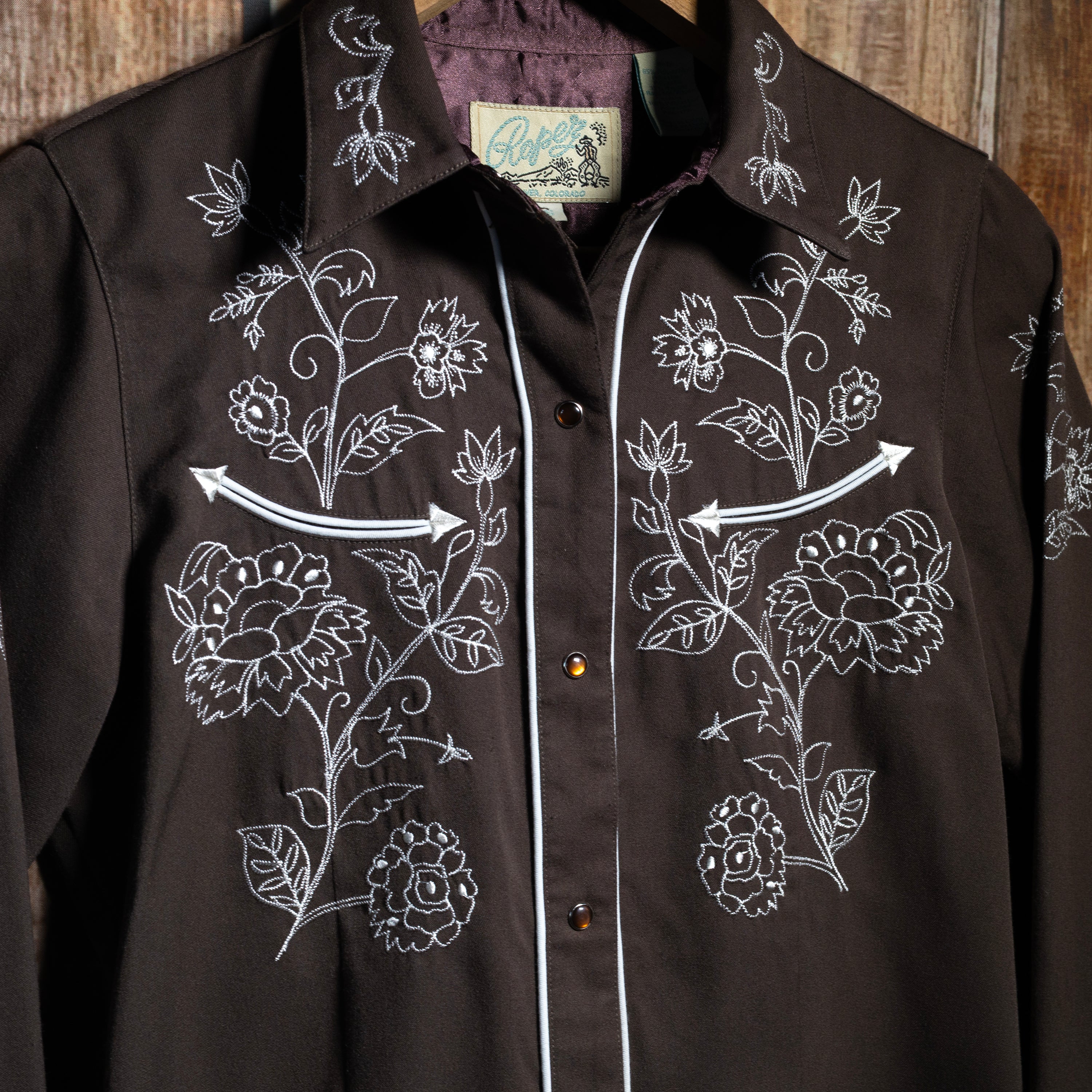Roper Embroidered Brown Long Sleeve Western Shirt