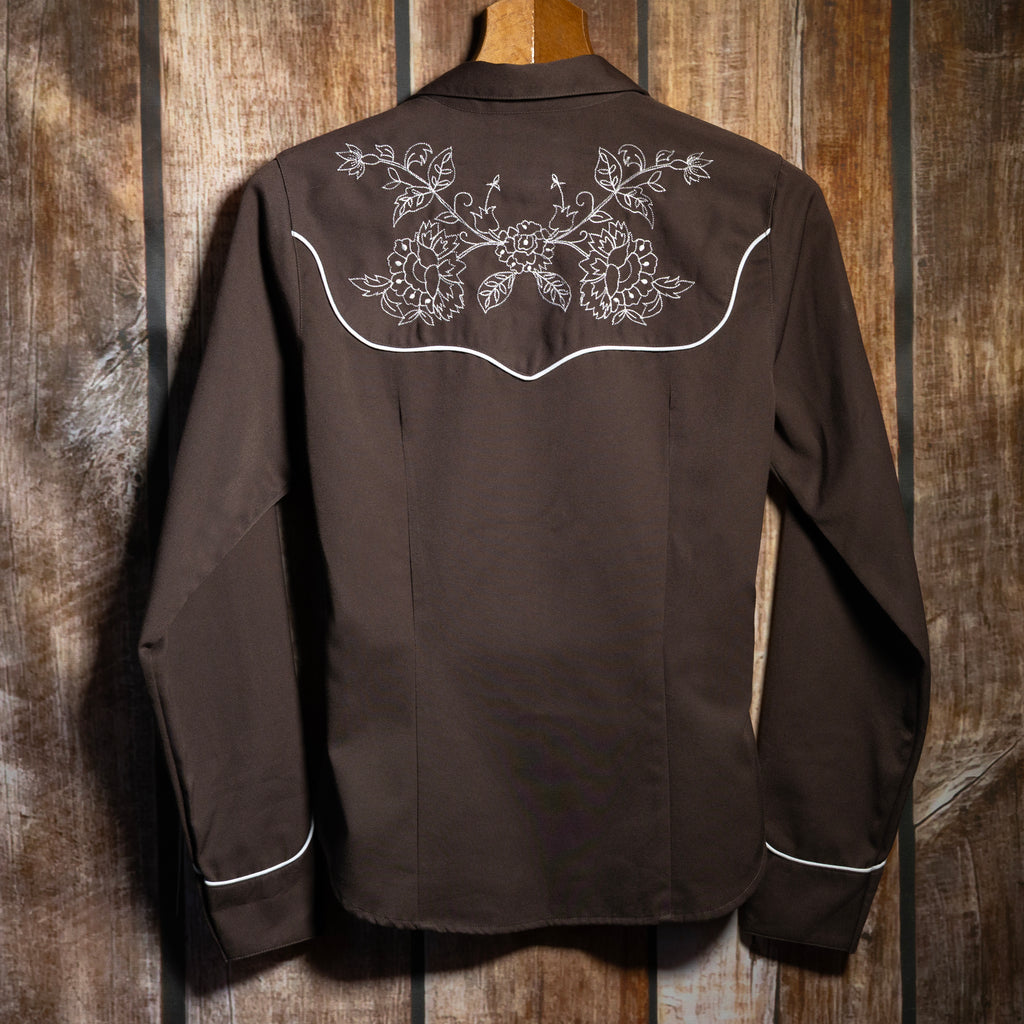 Roper Embroidered Brown Long Sleeve Western Shirt