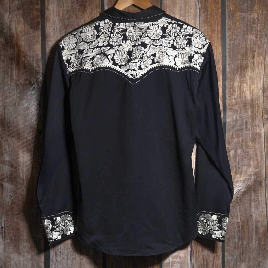Scully Western Wear Embroidered Black and White Cowboy Shirt