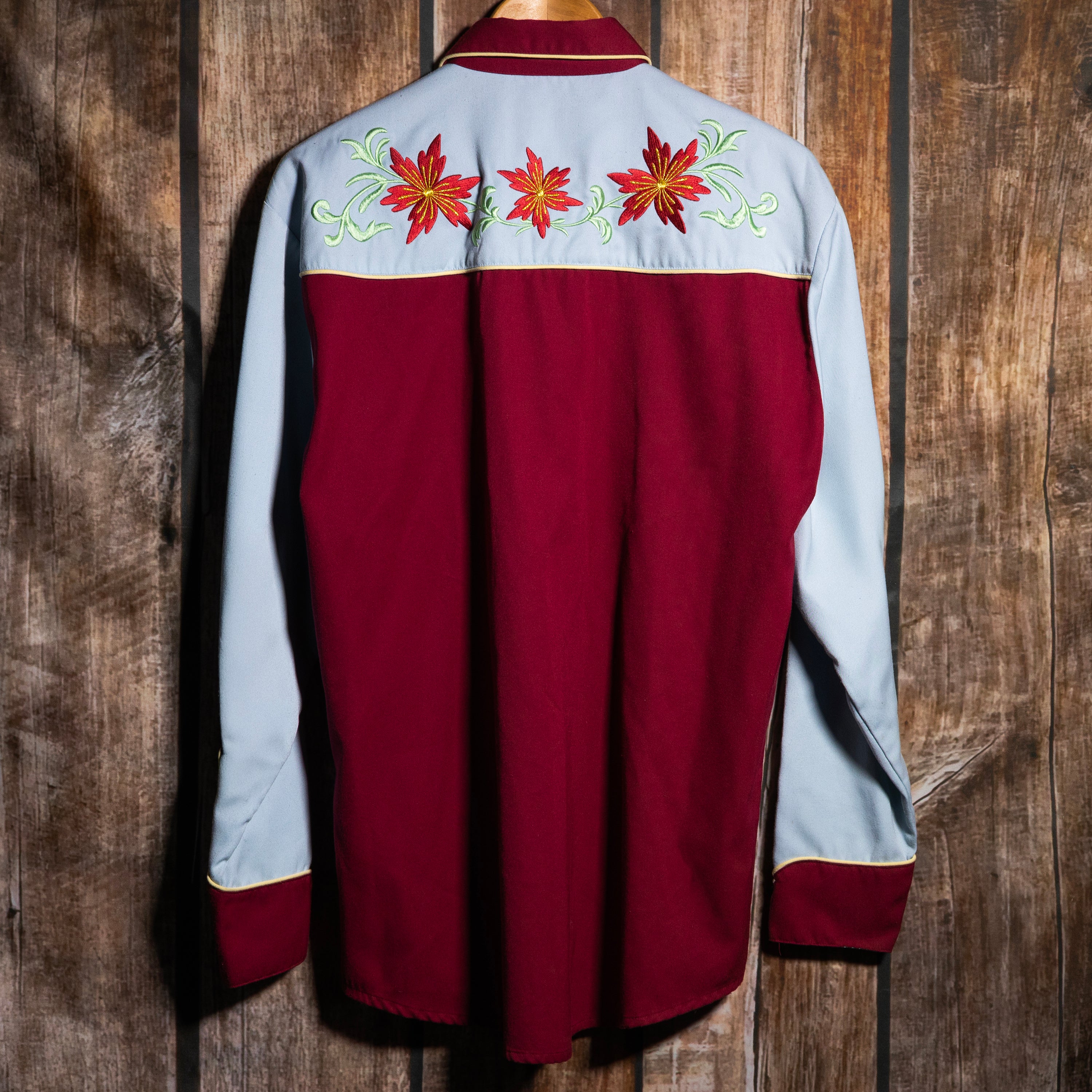 Vintage Scully Western Wear Burgundy and Blue Embroidered Cowboy Shirt