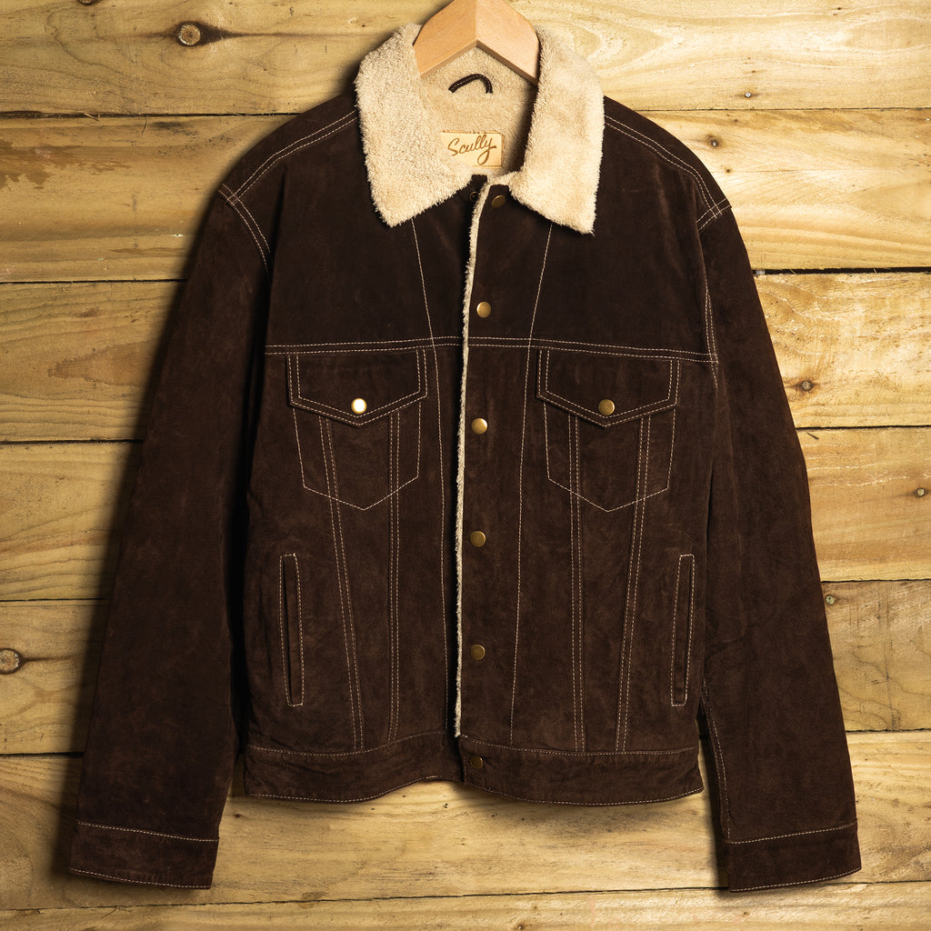 Scully Genuine Leather Brown Western Jacket - Sherpa Fleece Lined - Pearl Snaps - Size M