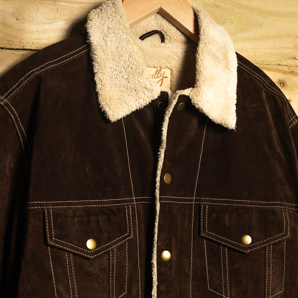 Scully Genuine Leather Brown Western Jacket - Sherpa Fleece Lined - Pearl Snaps - Size M