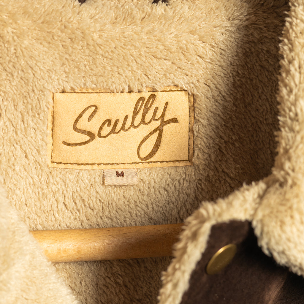 Scully Genuine Leather Brown Western Jacket - Sherpa Fleece Lined - Pearl Snaps - Size M