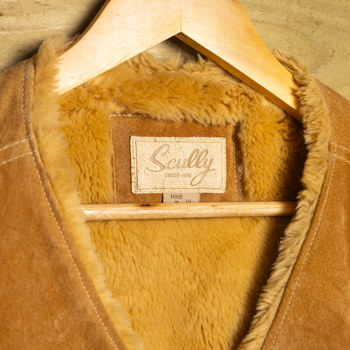 Scully Brown & Yellow Leather Fur Western Vest XL