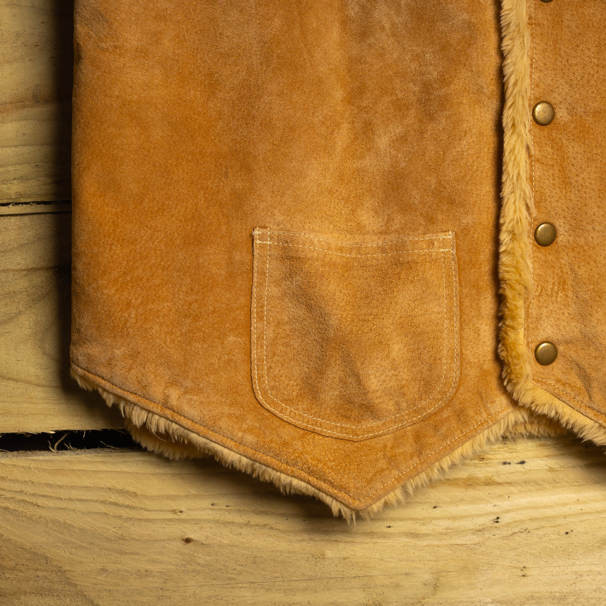 Scully Brown & Yellow Leather Fur Western Vest XL