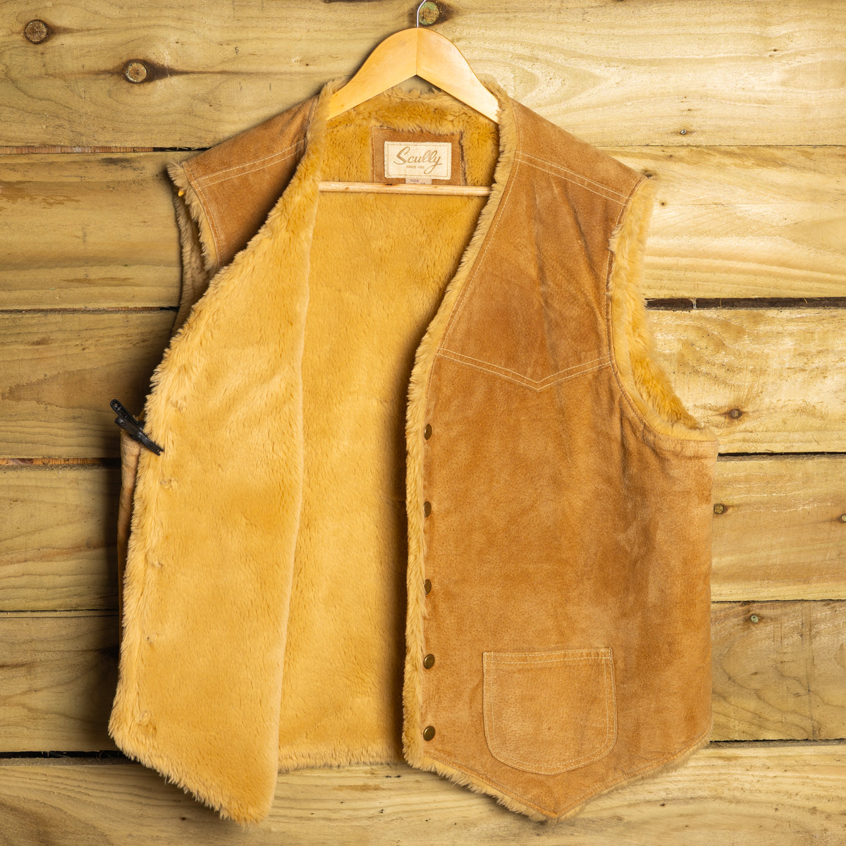 Scully Brown & Yellow Leather Fur Western Vest XL