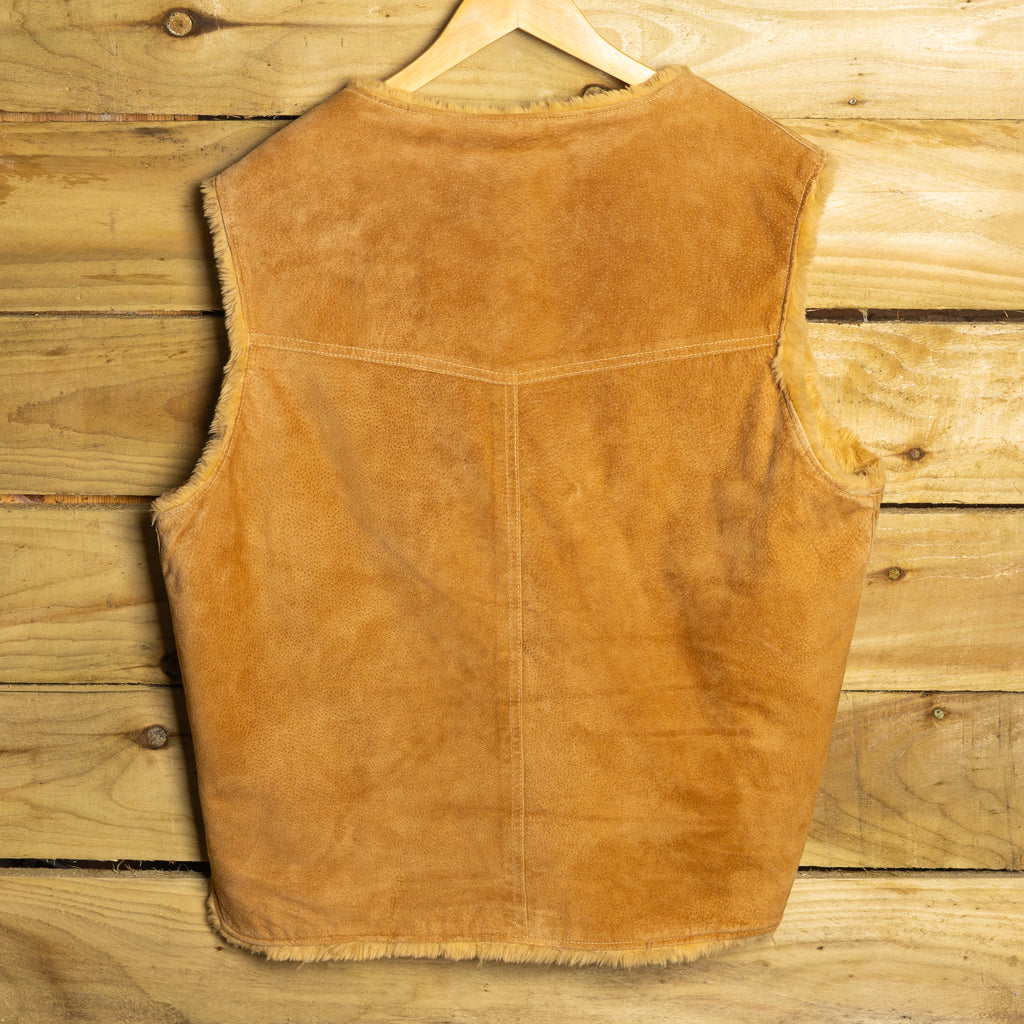 Scully Brown & Yellow Leather Fur Western Vest XL