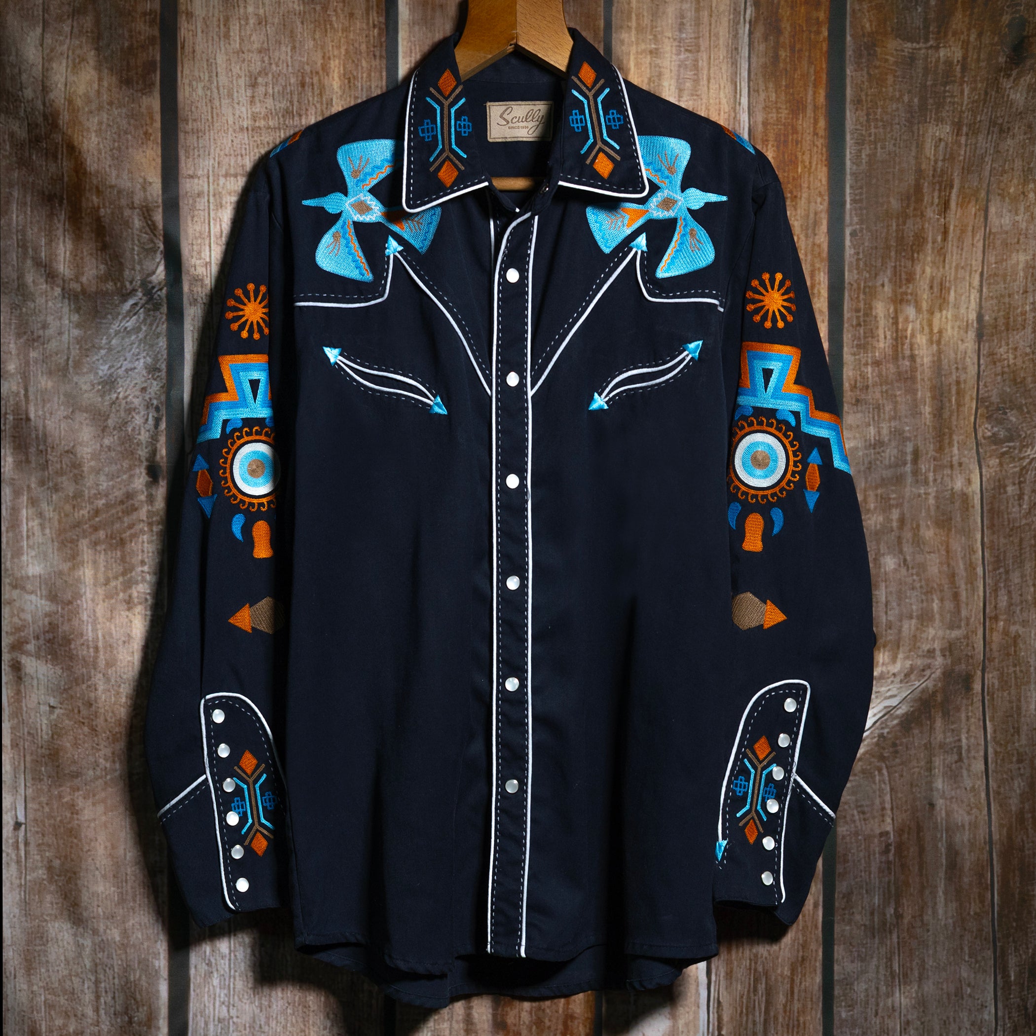 Vintage Scully Ranch Wear Black Embroidered Western Shirt M