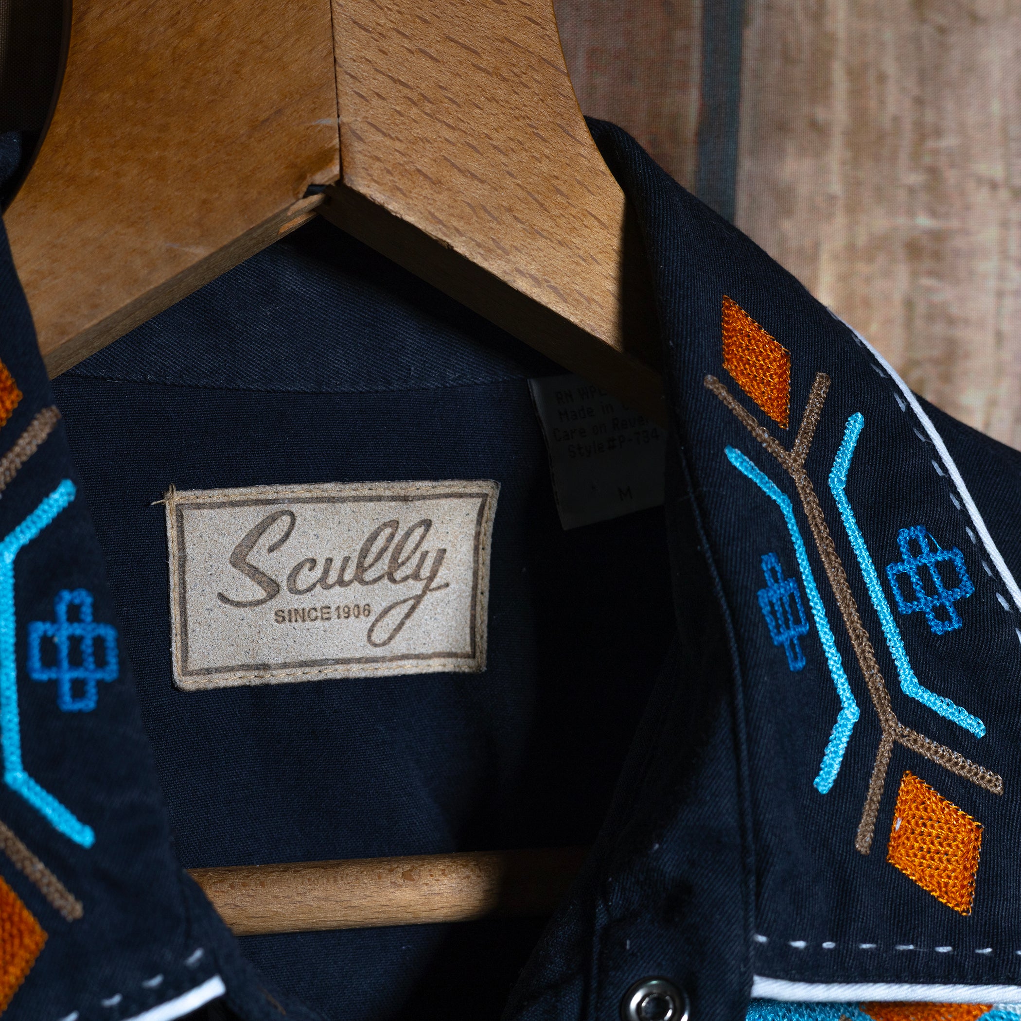 Vintage Scully Ranch Wear Black Embroidered Western Shirt M