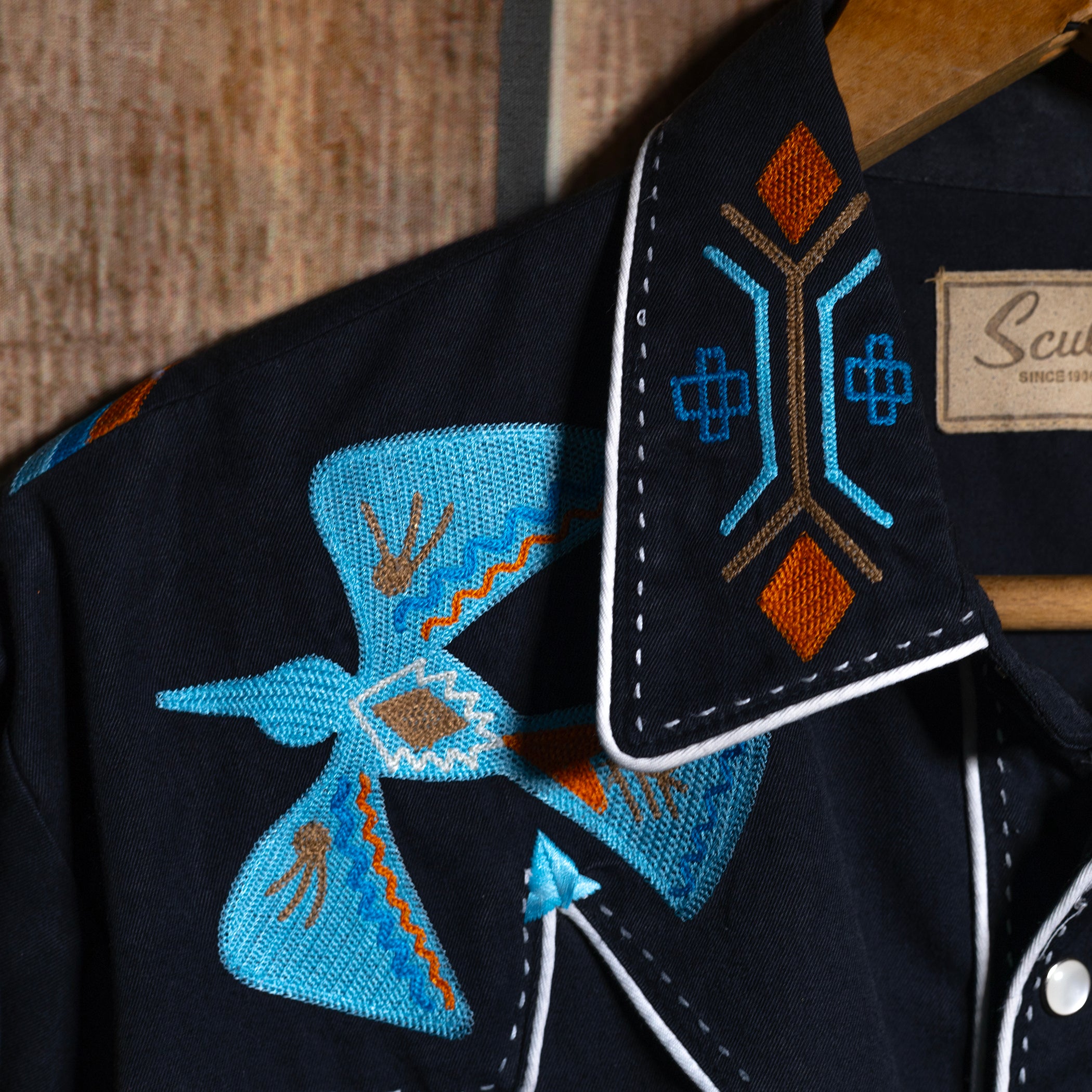 Vintage Scully Ranch Wear Black Embroidered Western Shirt M